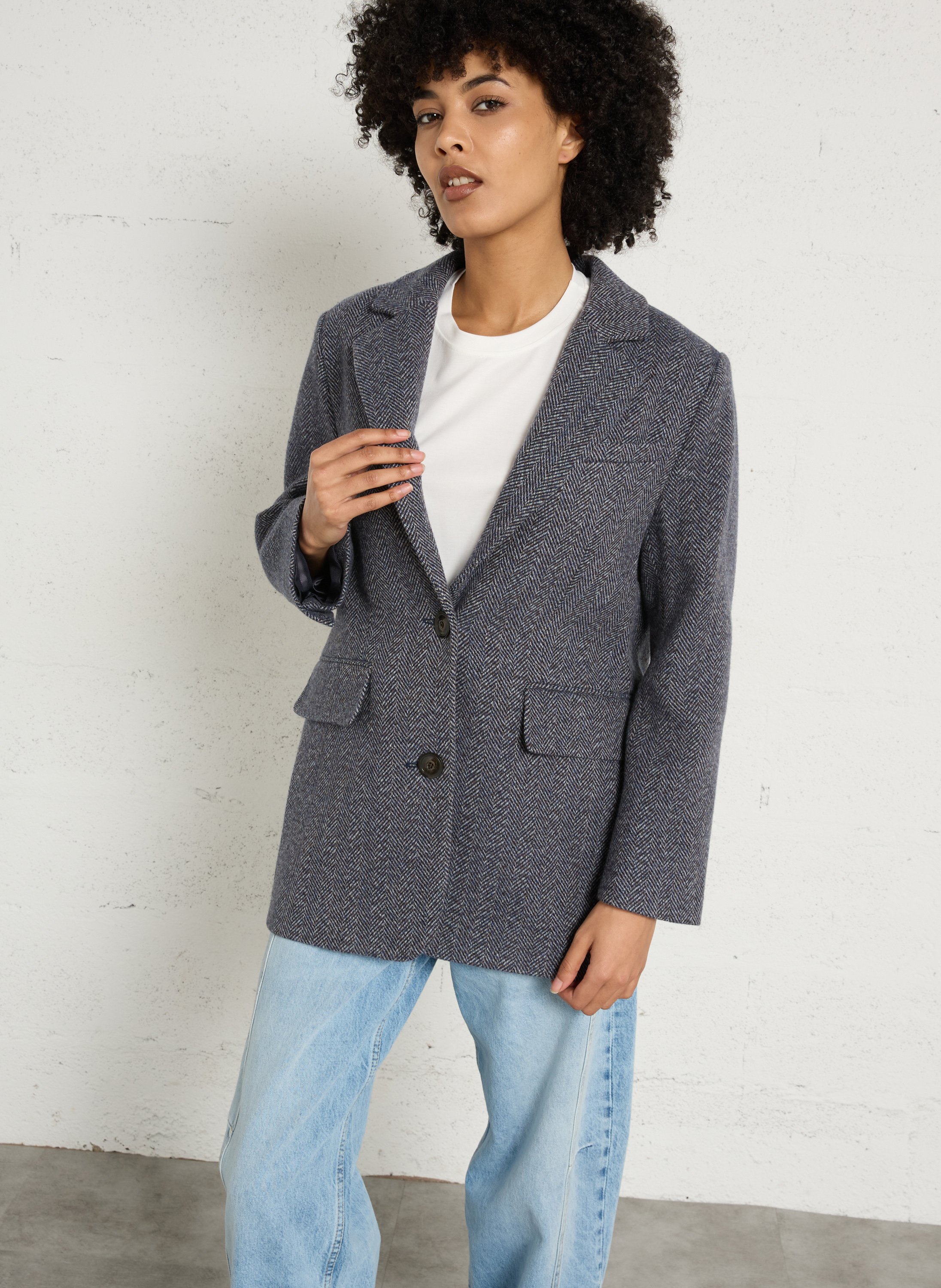 Manteau droit col tailleur en laine mélangée flora MAISON 123 Bleu