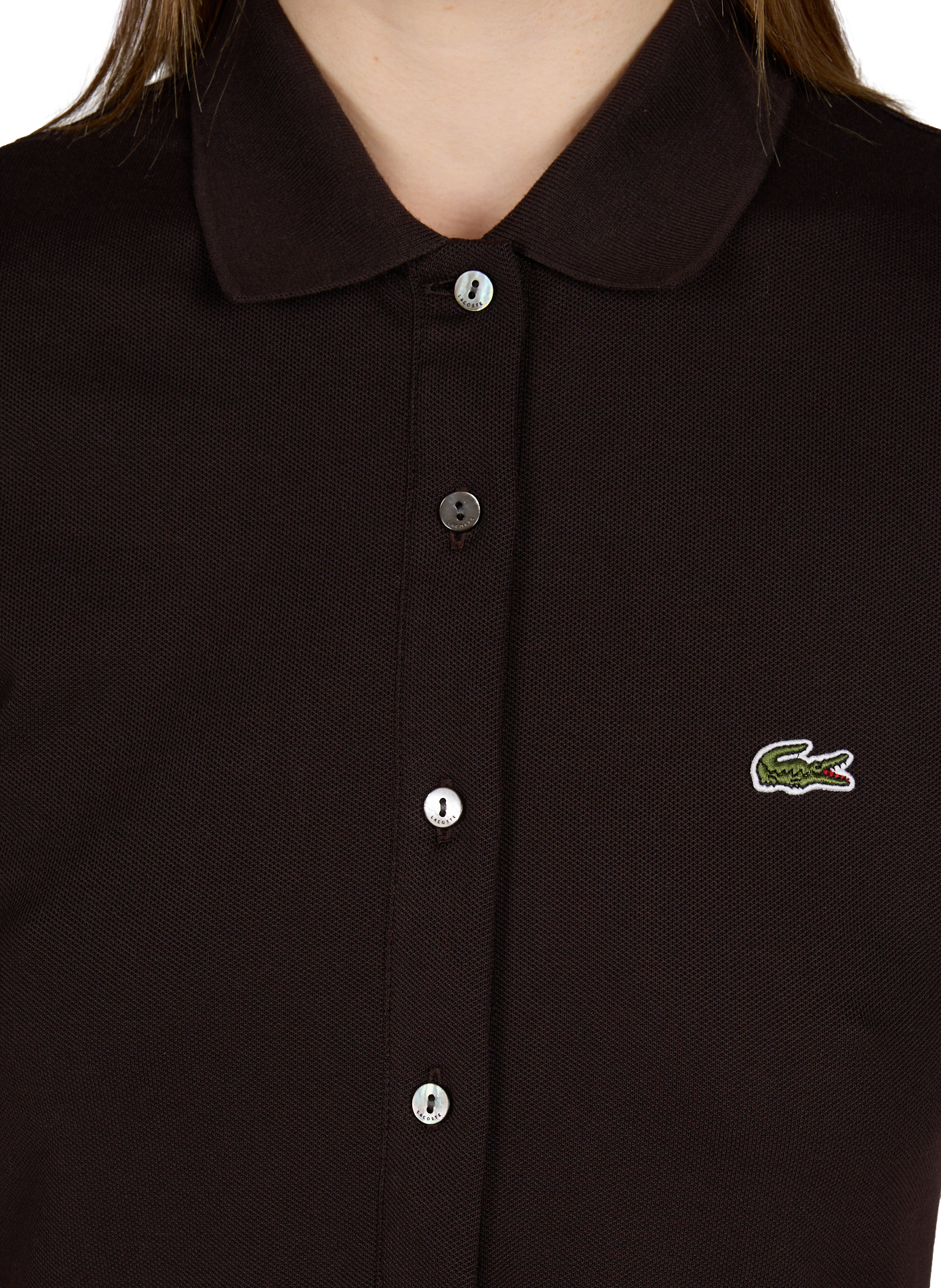 Robe polo plissée en coton piqué stretch LACOSTE Marron