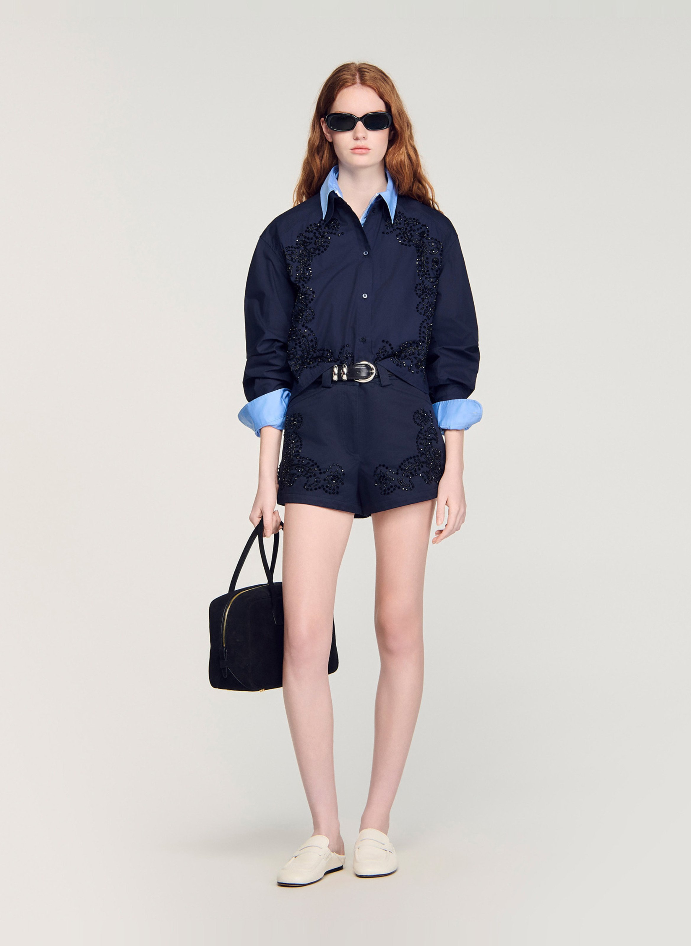 Short droit brodé SANDRO Bleu