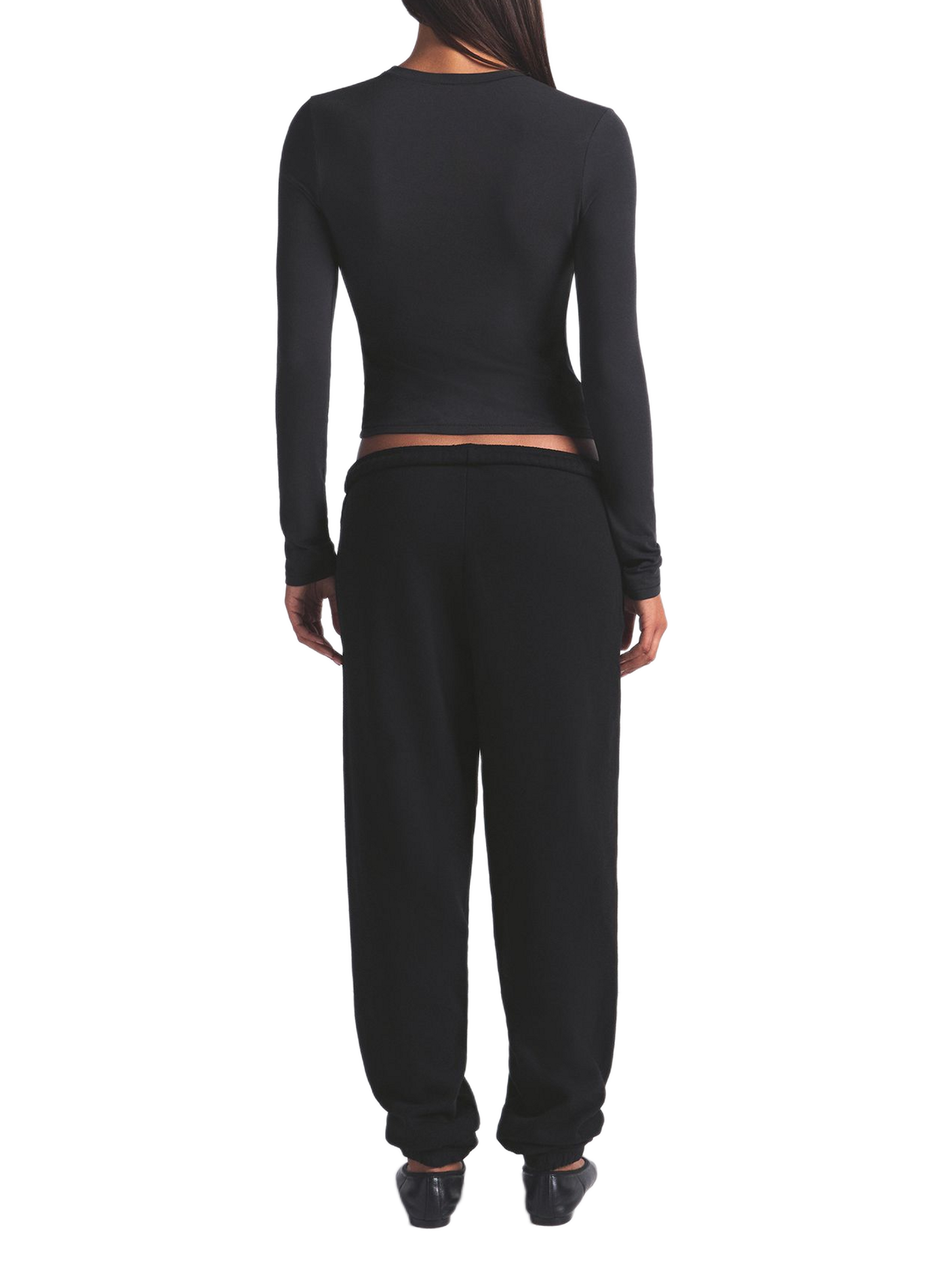 T-shirt manches longues à col rond en coton mélangé SKIMS Black