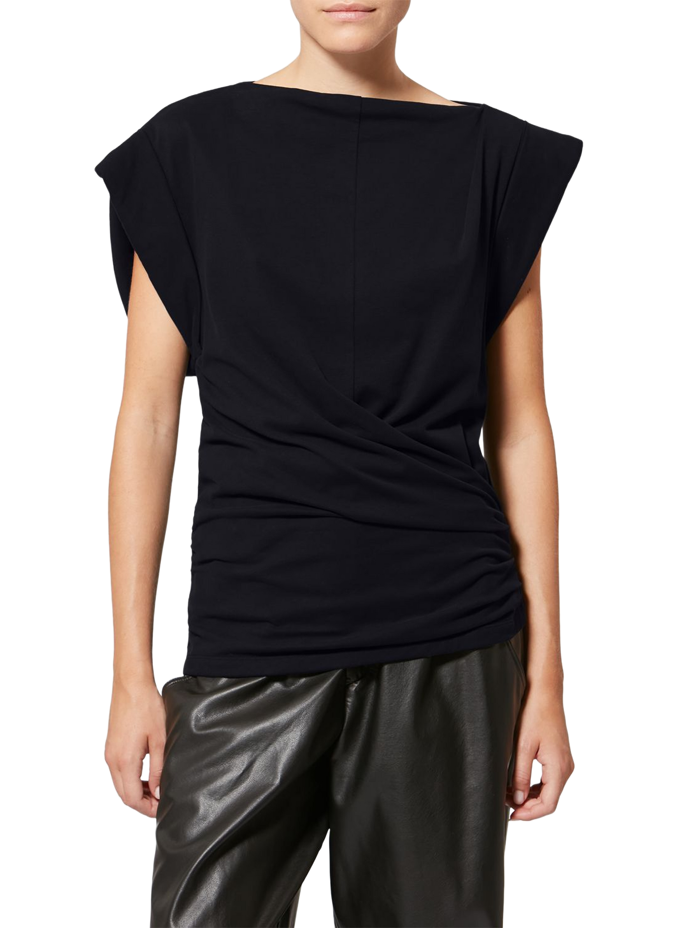 Draped cotton T-shirt by Maison ISABEL MARANT Black