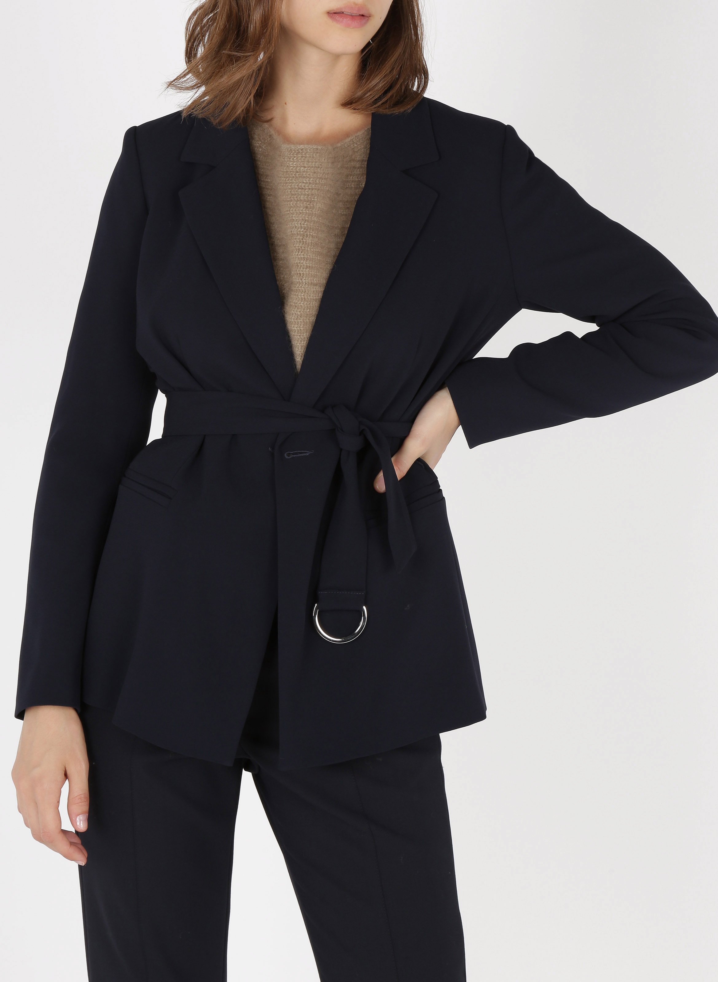 Veste col tailleur ceinturée CLAUDIE PIERLOT Bleu
