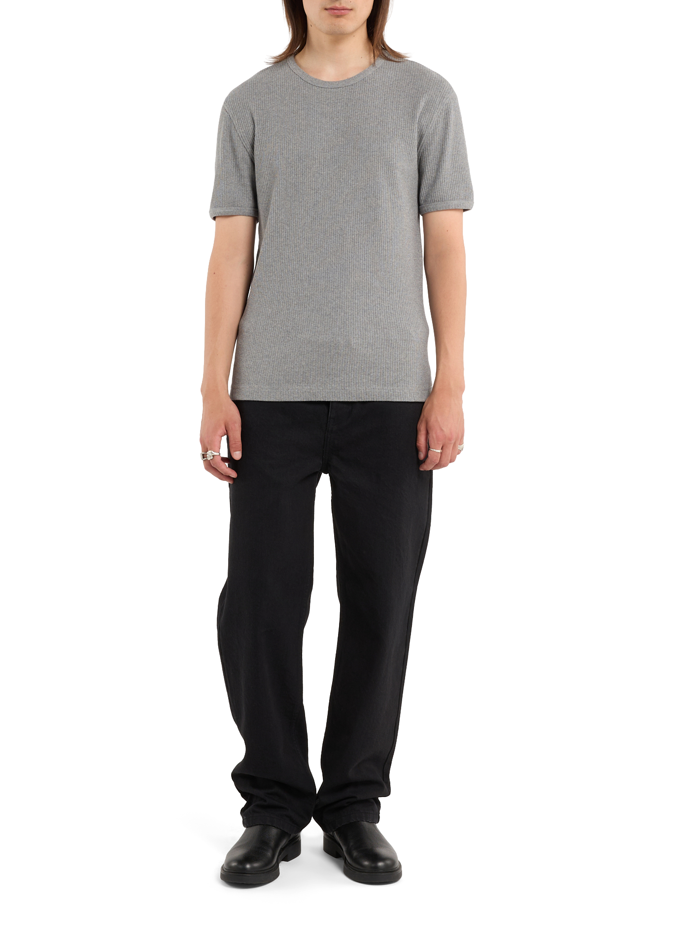 Straight ribbed cotton round neck t-shirt SAISON 1865 Grey