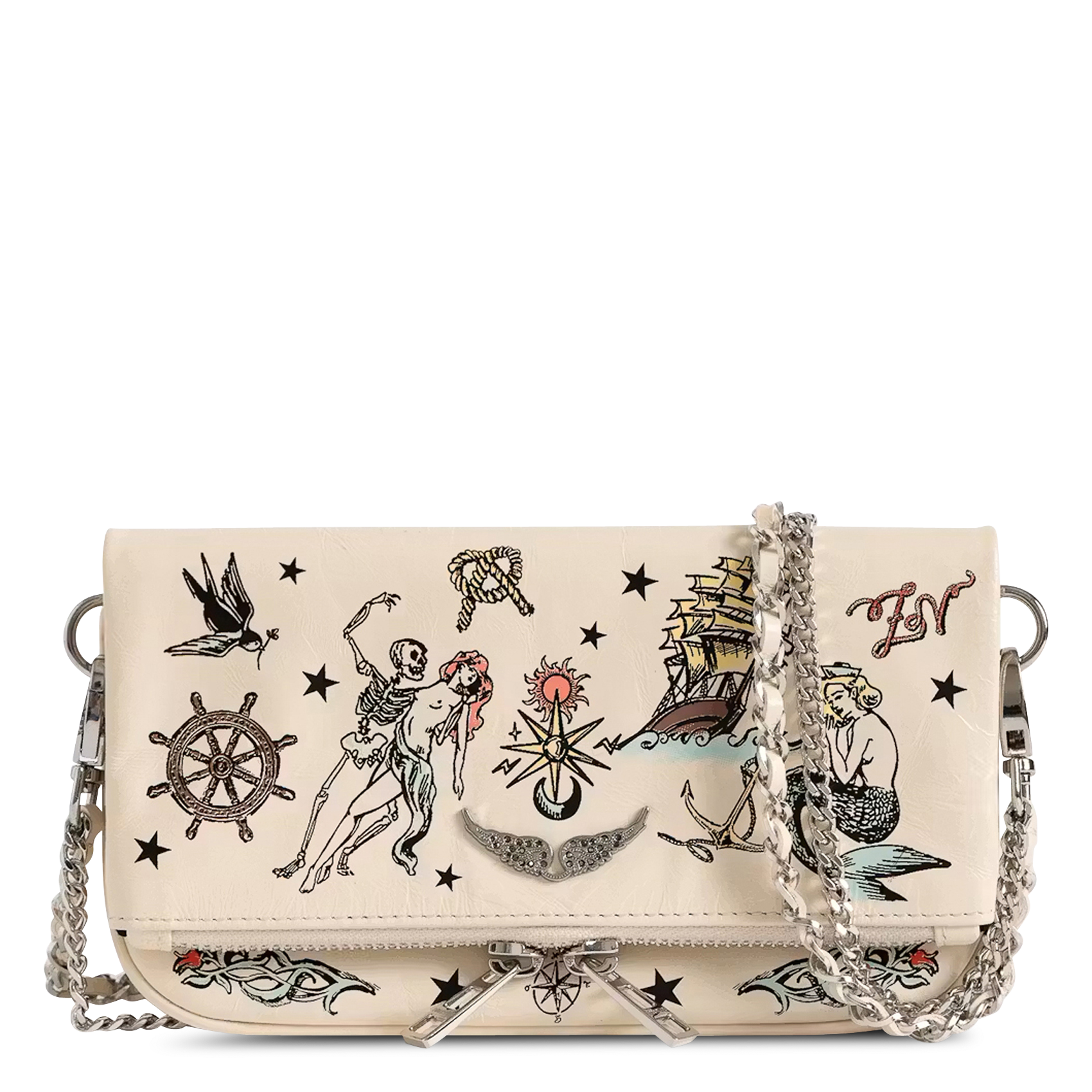 Sac bandoulière en cuir rock mini ZADIG&VOLTAIRE Blanc