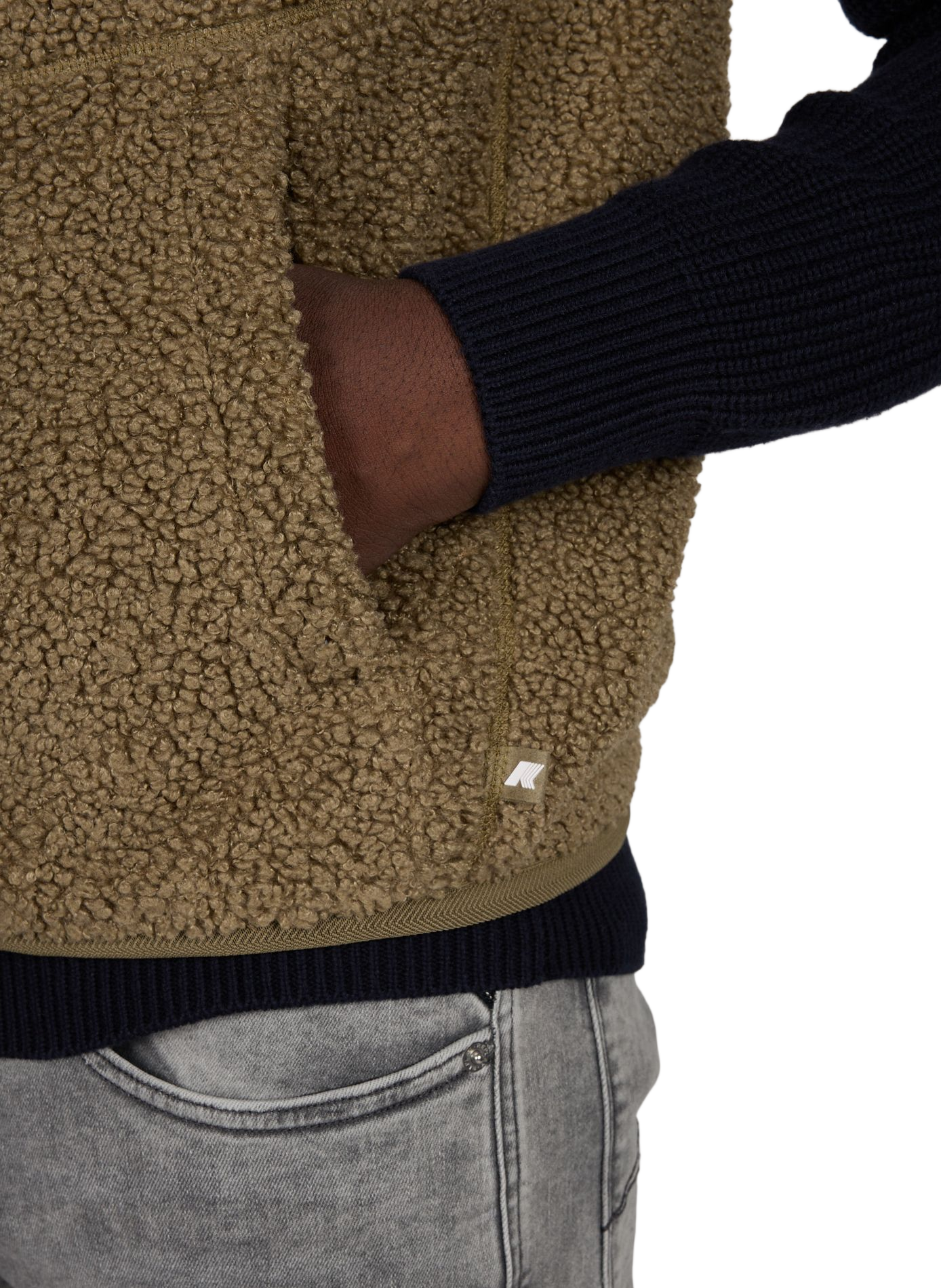 Sleeveless sherpa vest with high collar K-WAY Khaki