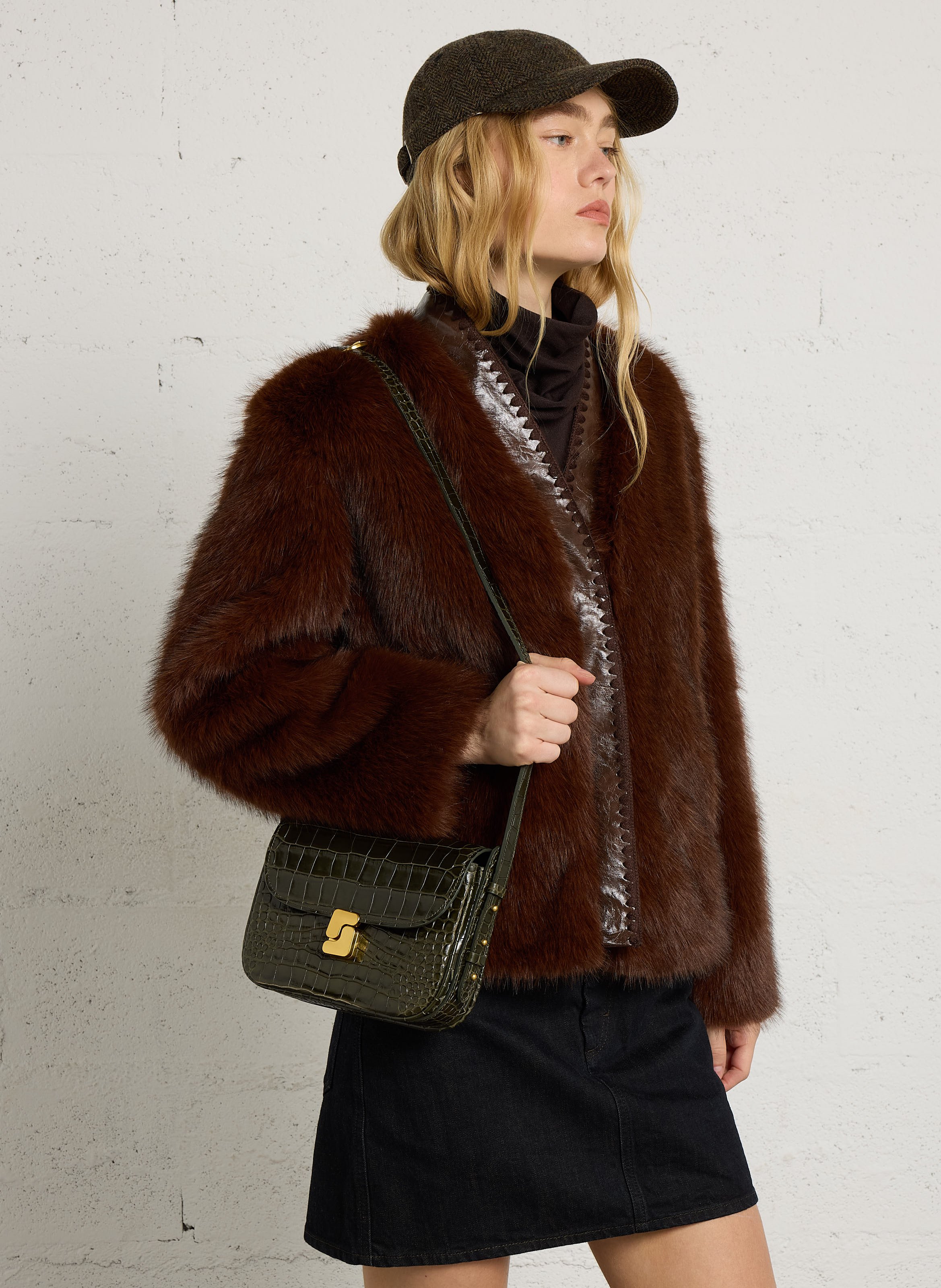 Sac bandoulière en cuir embossé croco bellissima mini SOEUR Vert