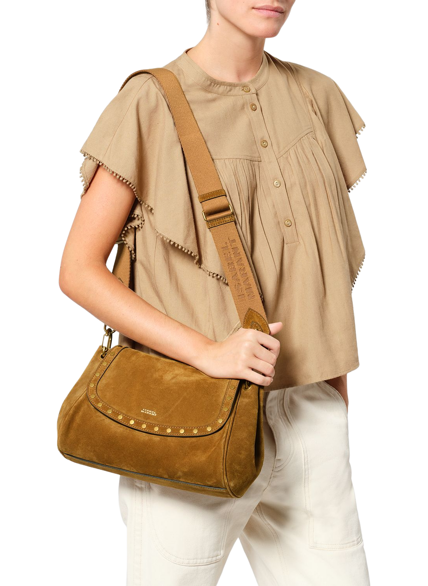 Schultertasche Chany M aus Veloursleder ISABEL MARANT Braun
