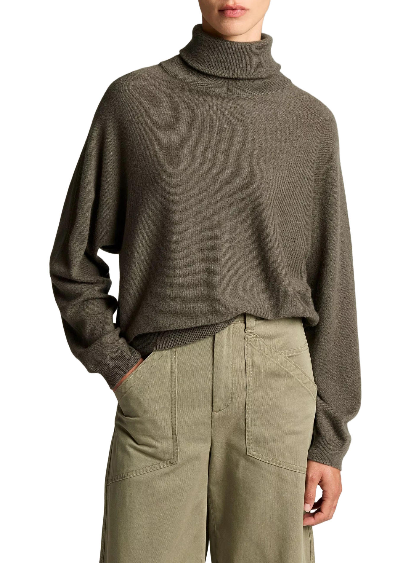 Pull à col roulé en laine et cachemire à manches dolman VINCE Rose