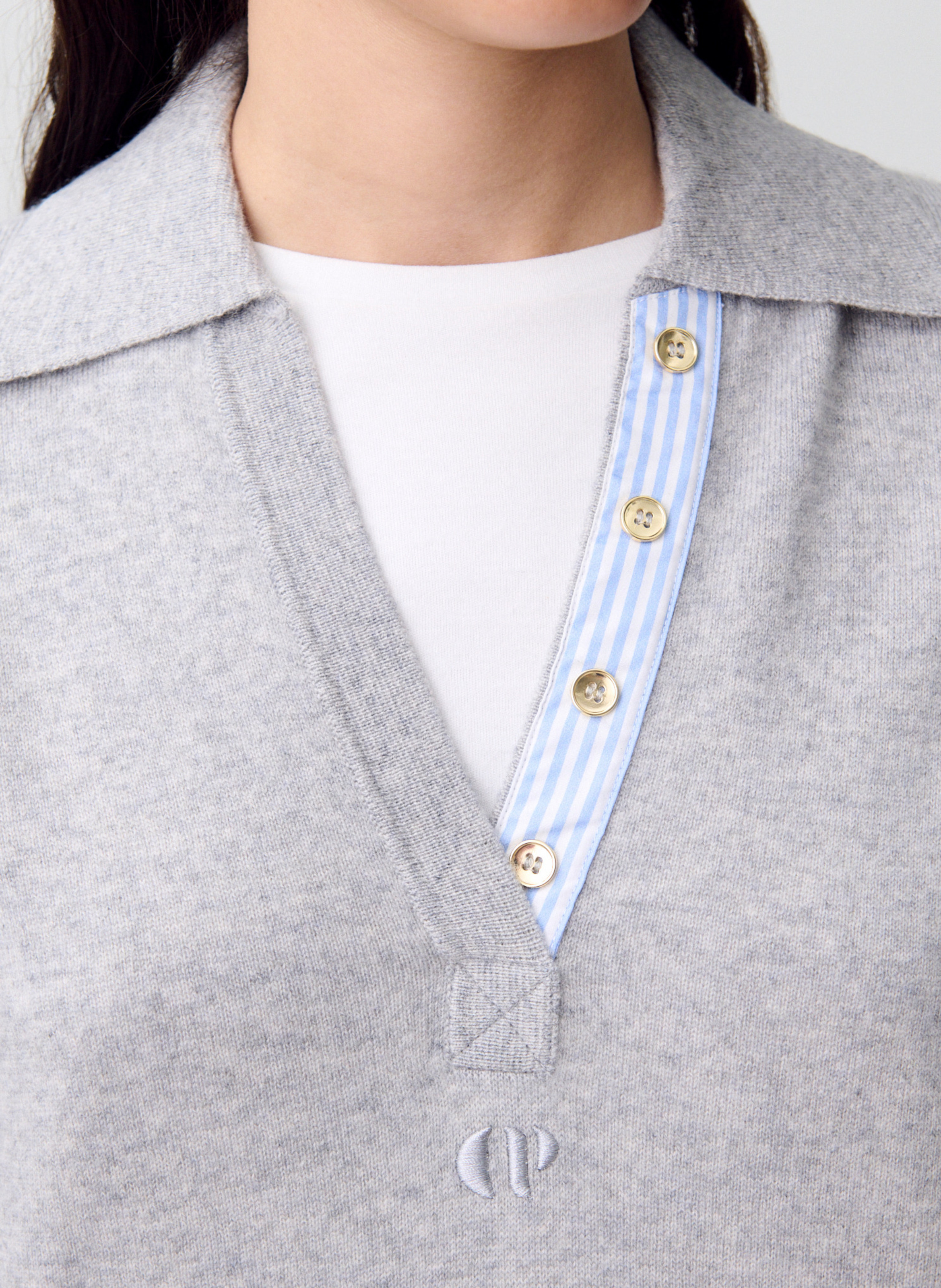 Polo droit en laine mélangée CLAUDIE PIERLOT Gris