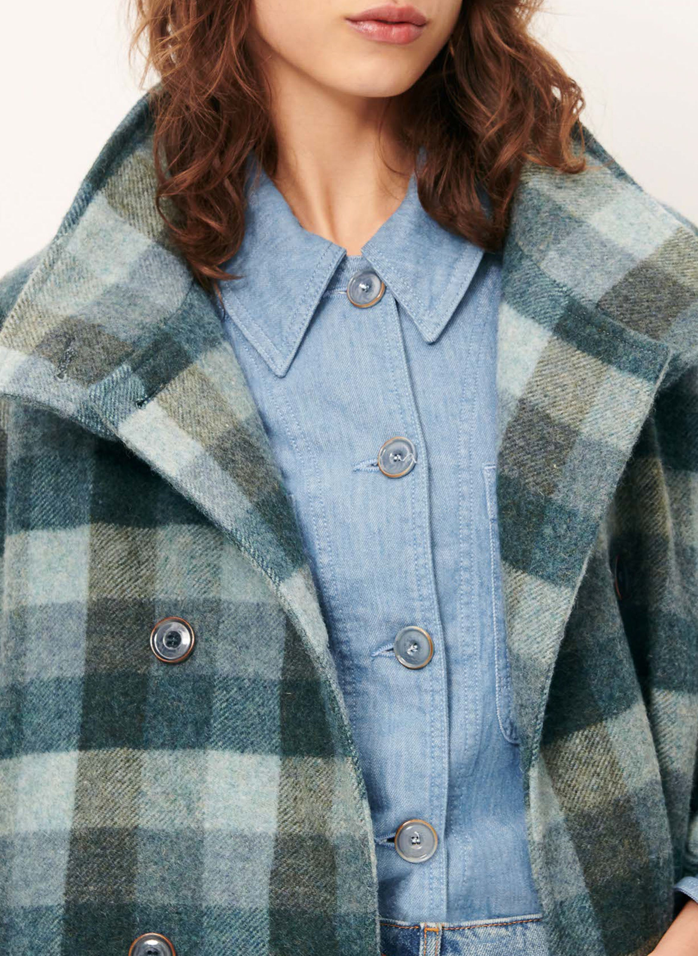 Manteau droit col montant en laine mélangée à carreaux harlow SESSUN Bleu