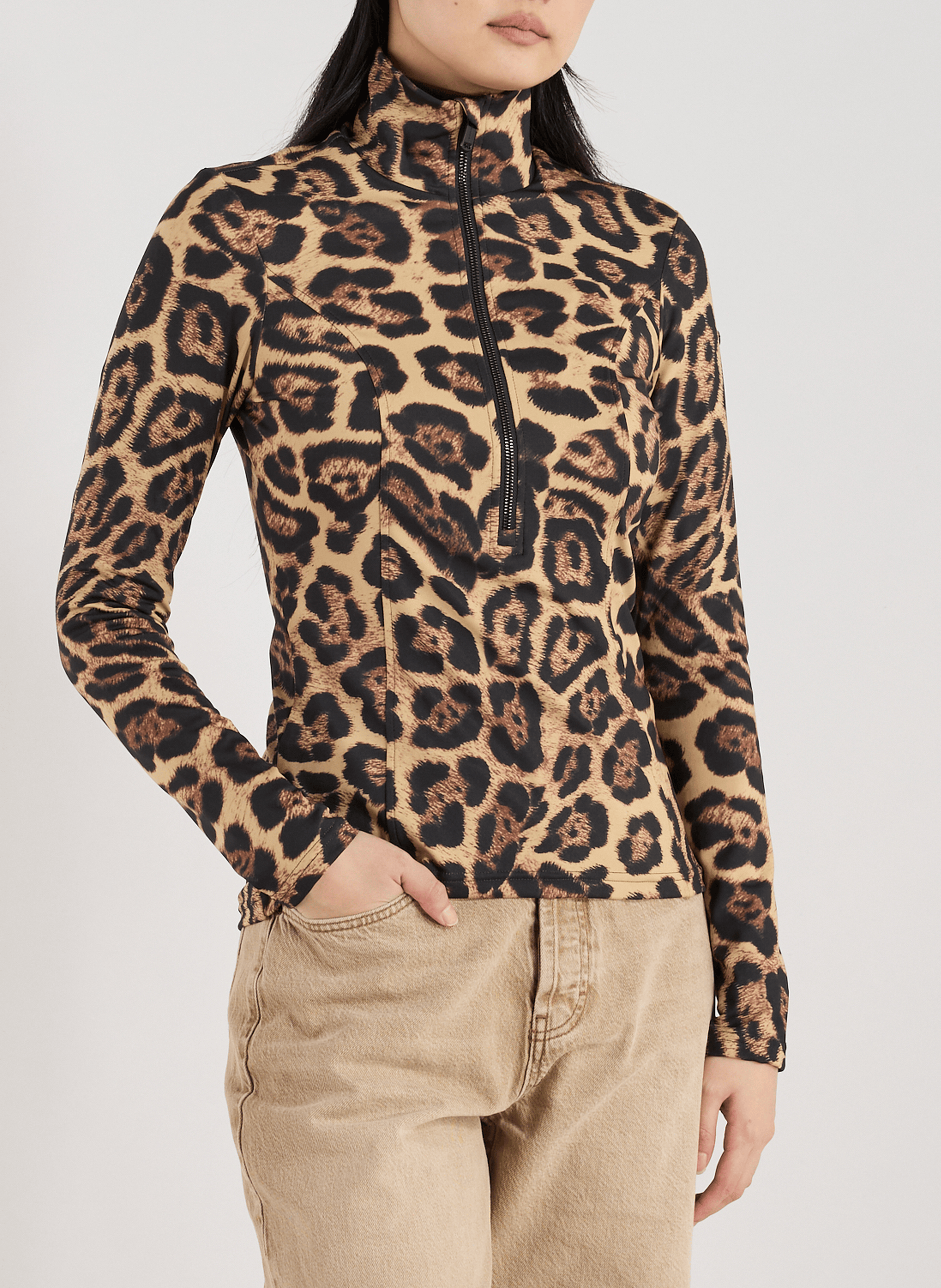 GOLDBERGH Leopard high-neck zip-up sweater Multicolour