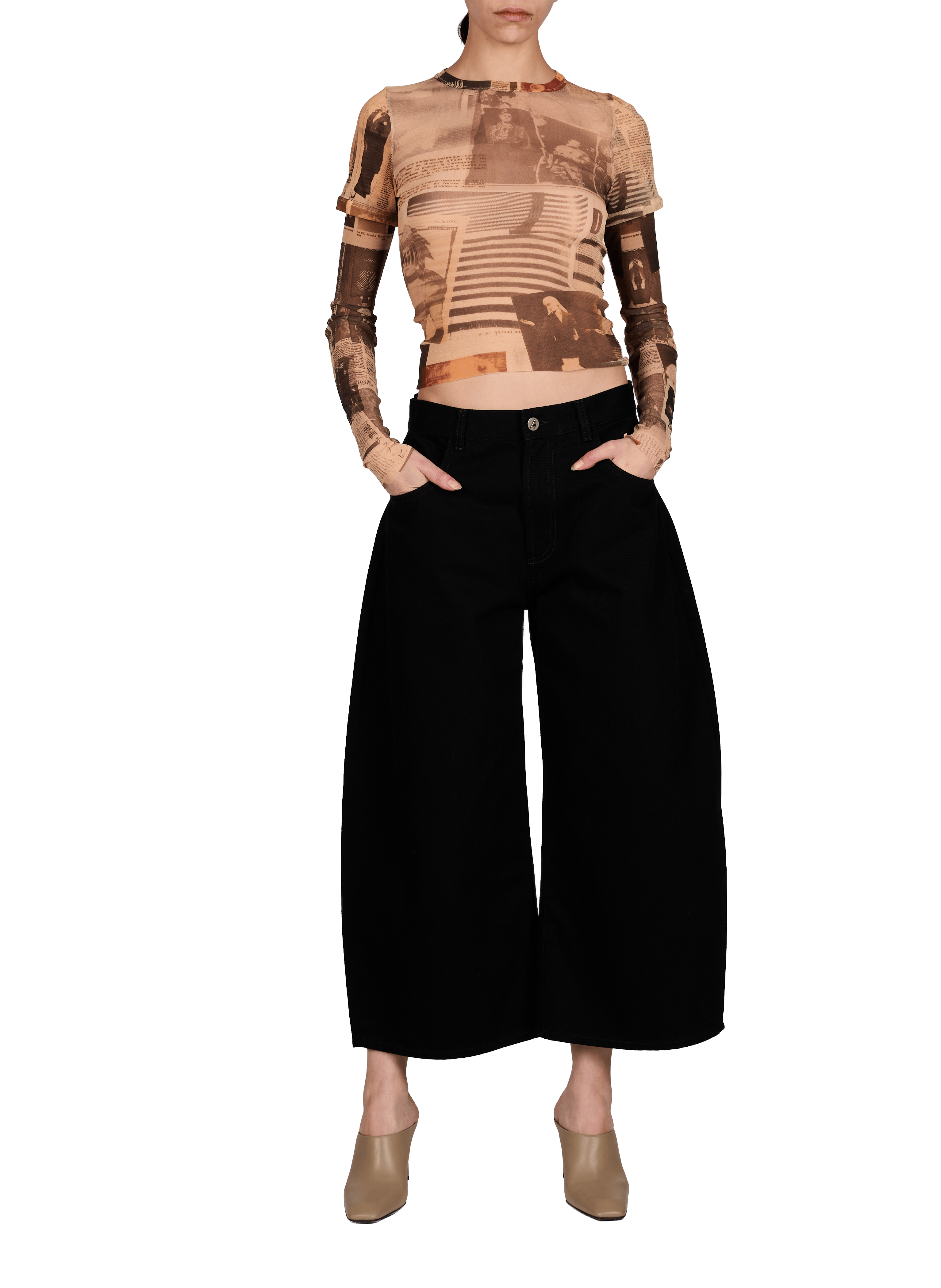 Wide leg 3/4 cotton pants THE ATTICO Black