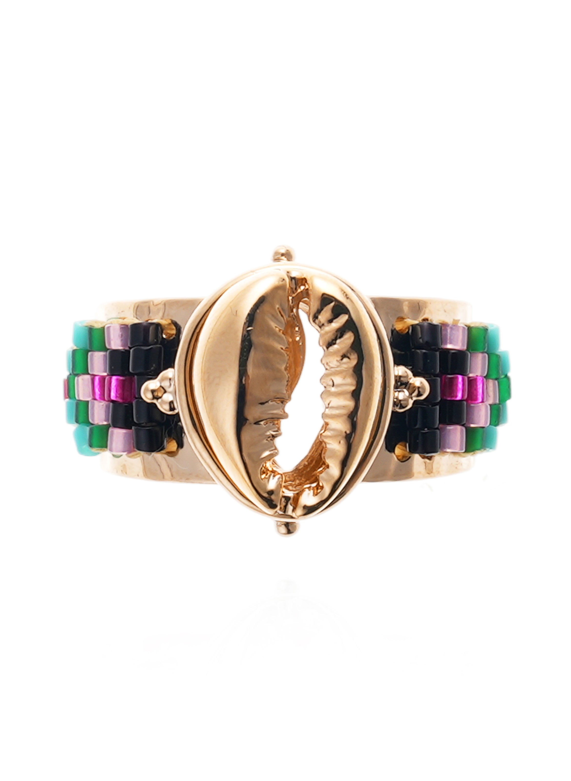 Bague réglable cabochon coquillage et perles tissées zenith HIPANEMA Noir