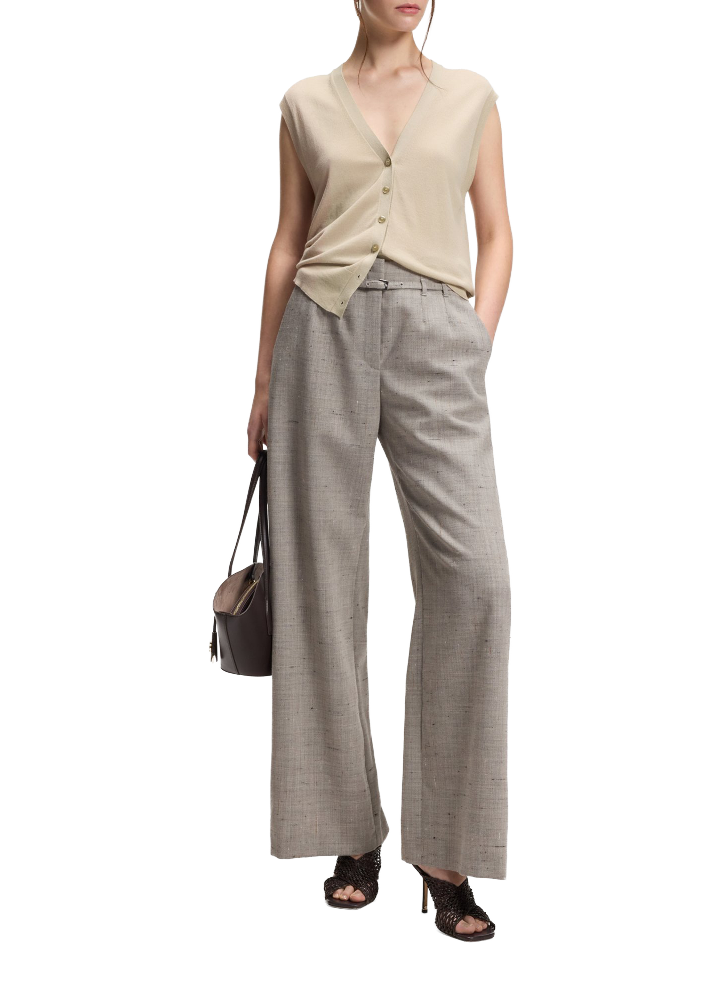 Gilet sans manches col V BOSS Beige