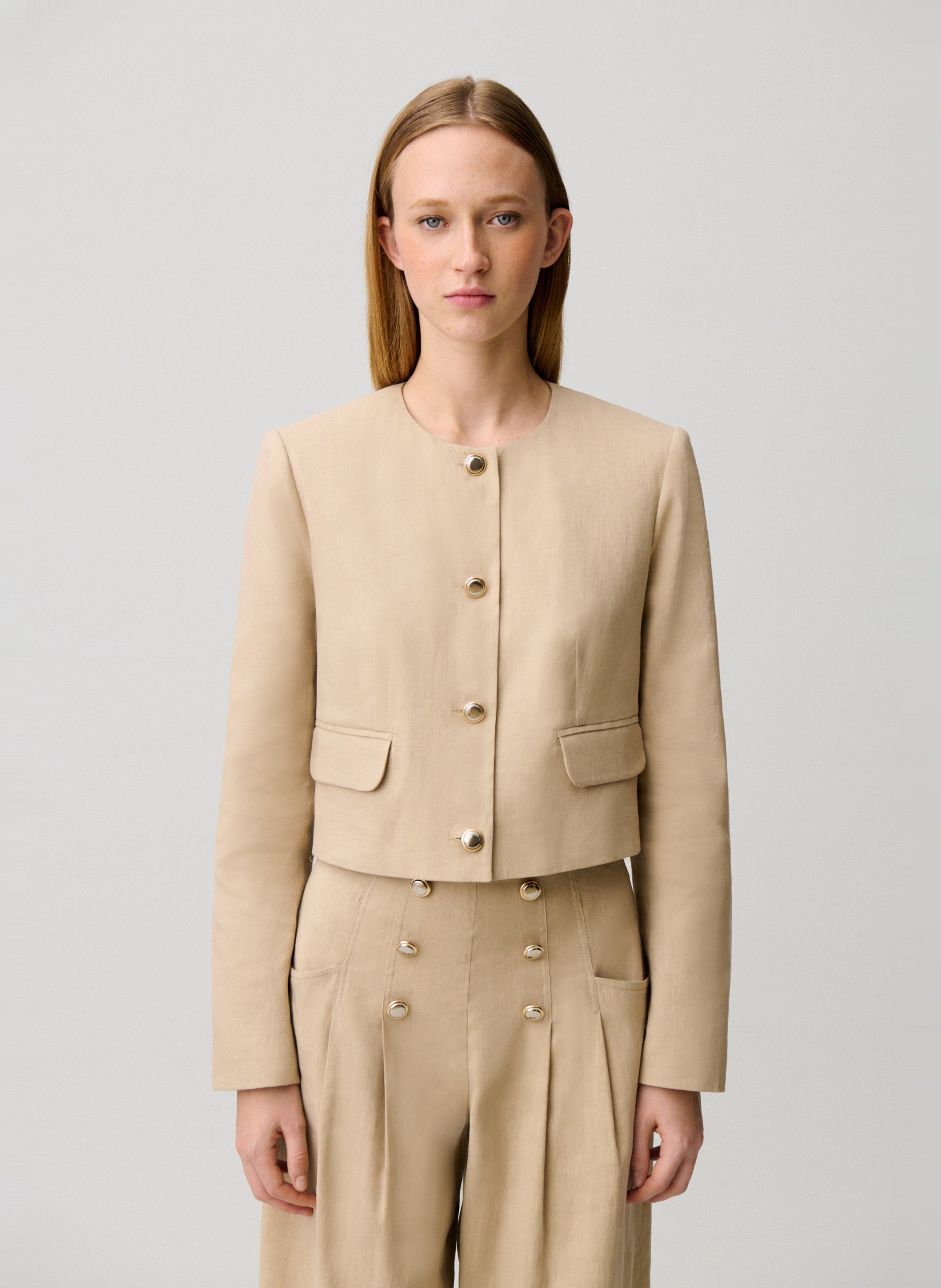Veste droite courte en lin mélangé CLAUDIE PIERLOT Beige