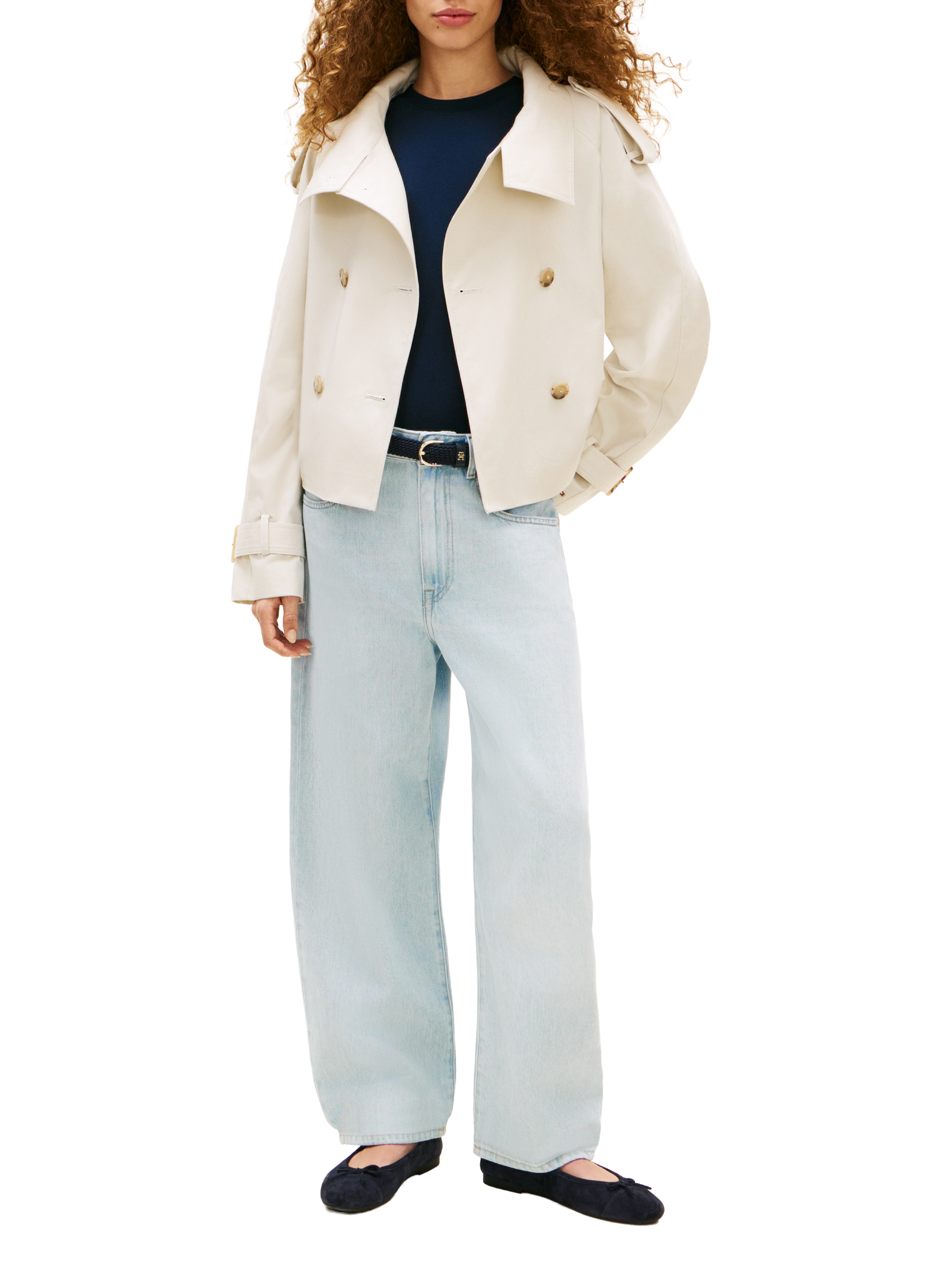 Trench col montant en coton TOMMY HILFIGER Beige