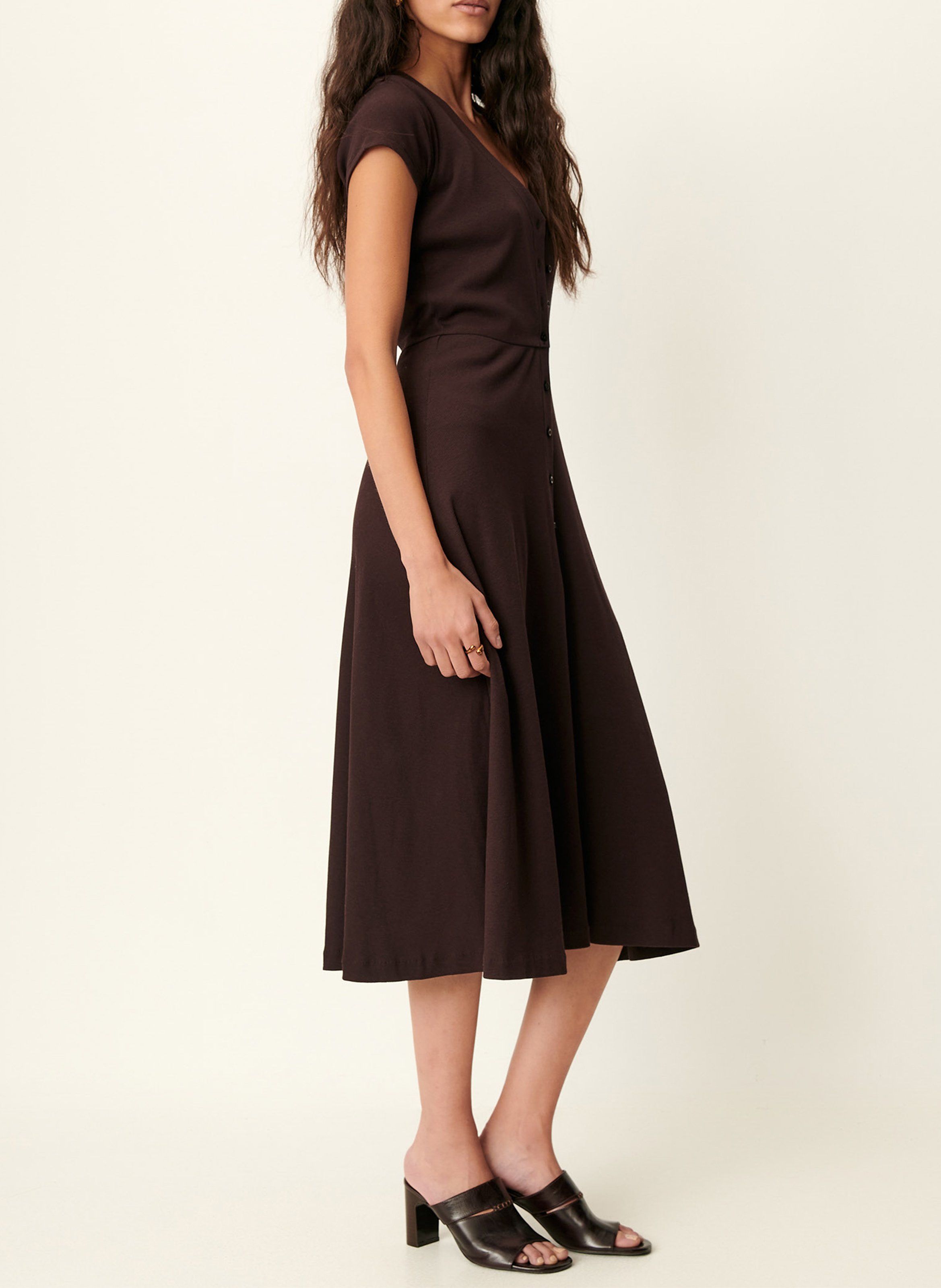 Robe midi droite encolure v en coton bio mélangé nea SESSUN Marron