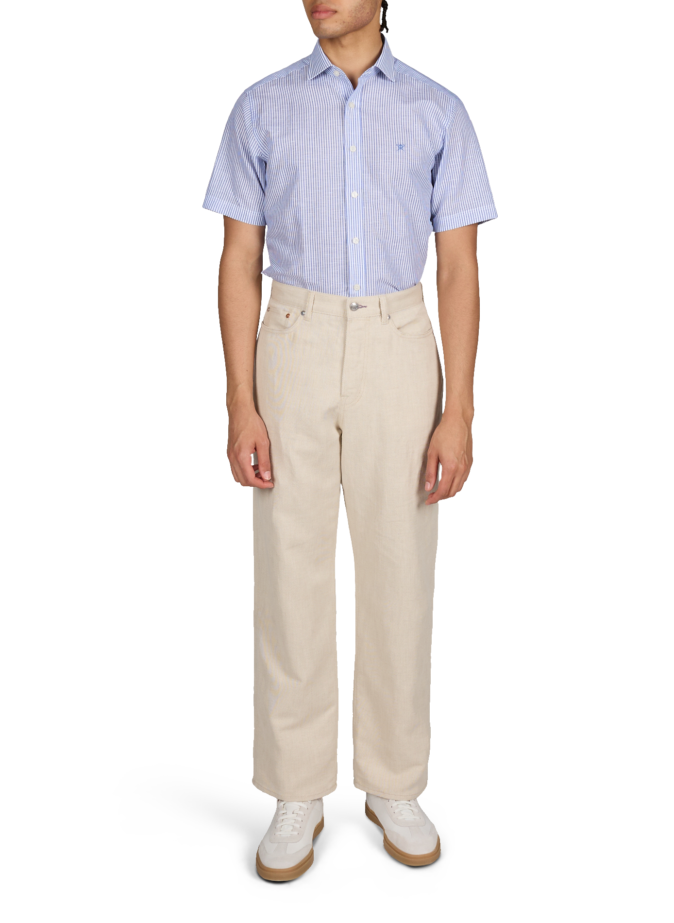 Short-sleeved linen shirt with stripes HACKETT Blue