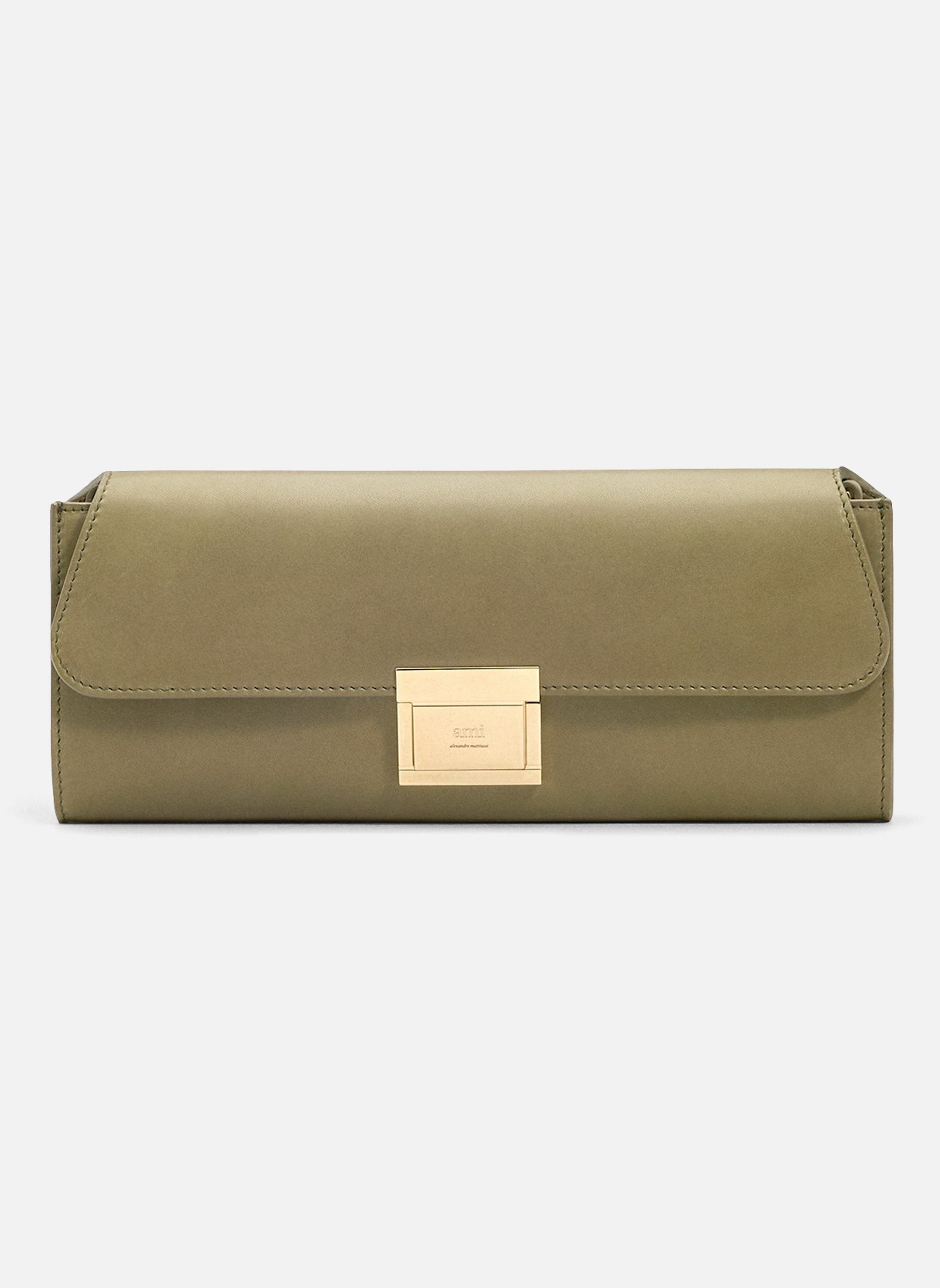 Pochette mimi en cuir lisse unisexe AMI PARIS Marron