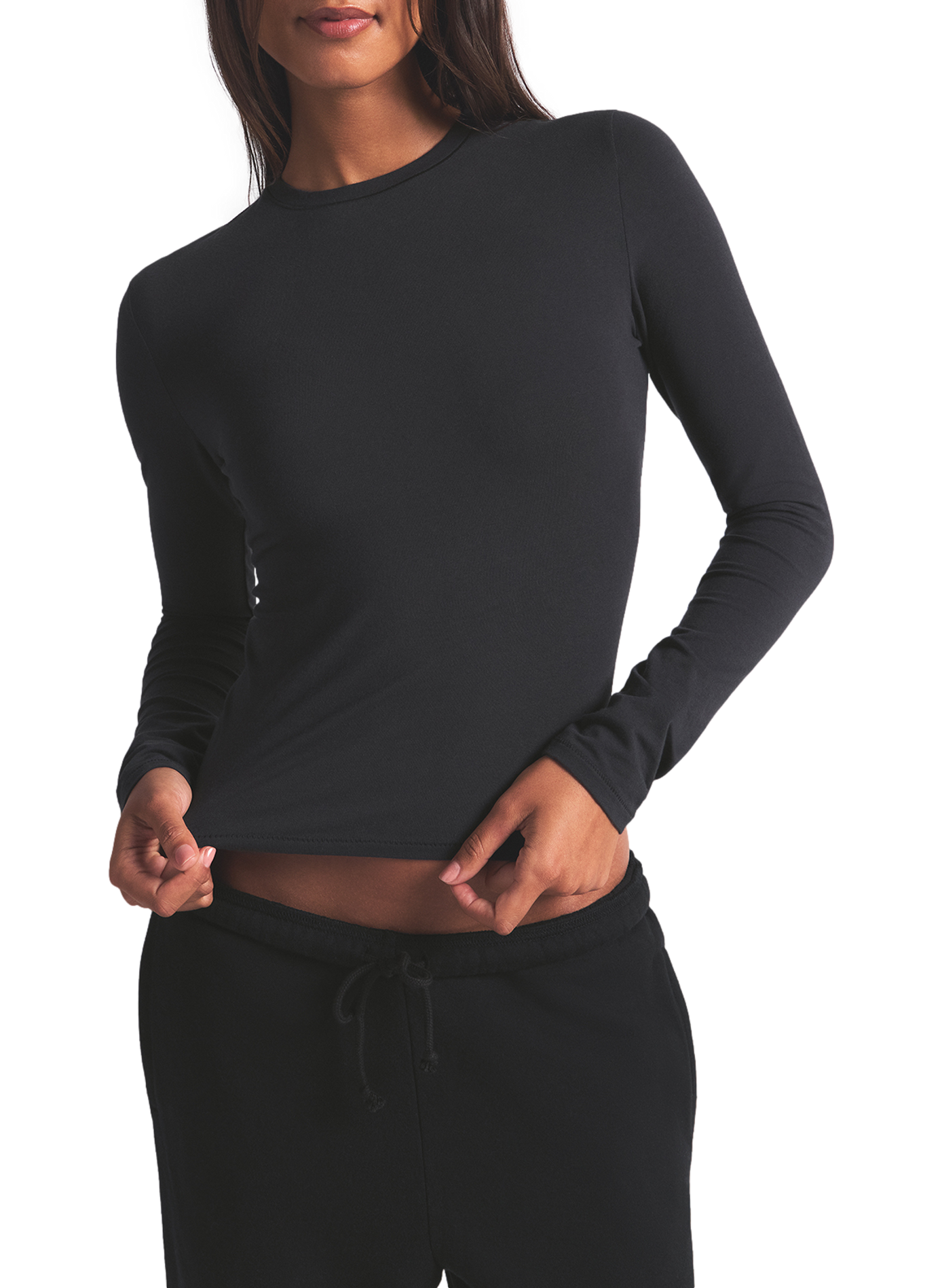 T-shirt manches longues à col rond en coton mélangé SKIMS Black