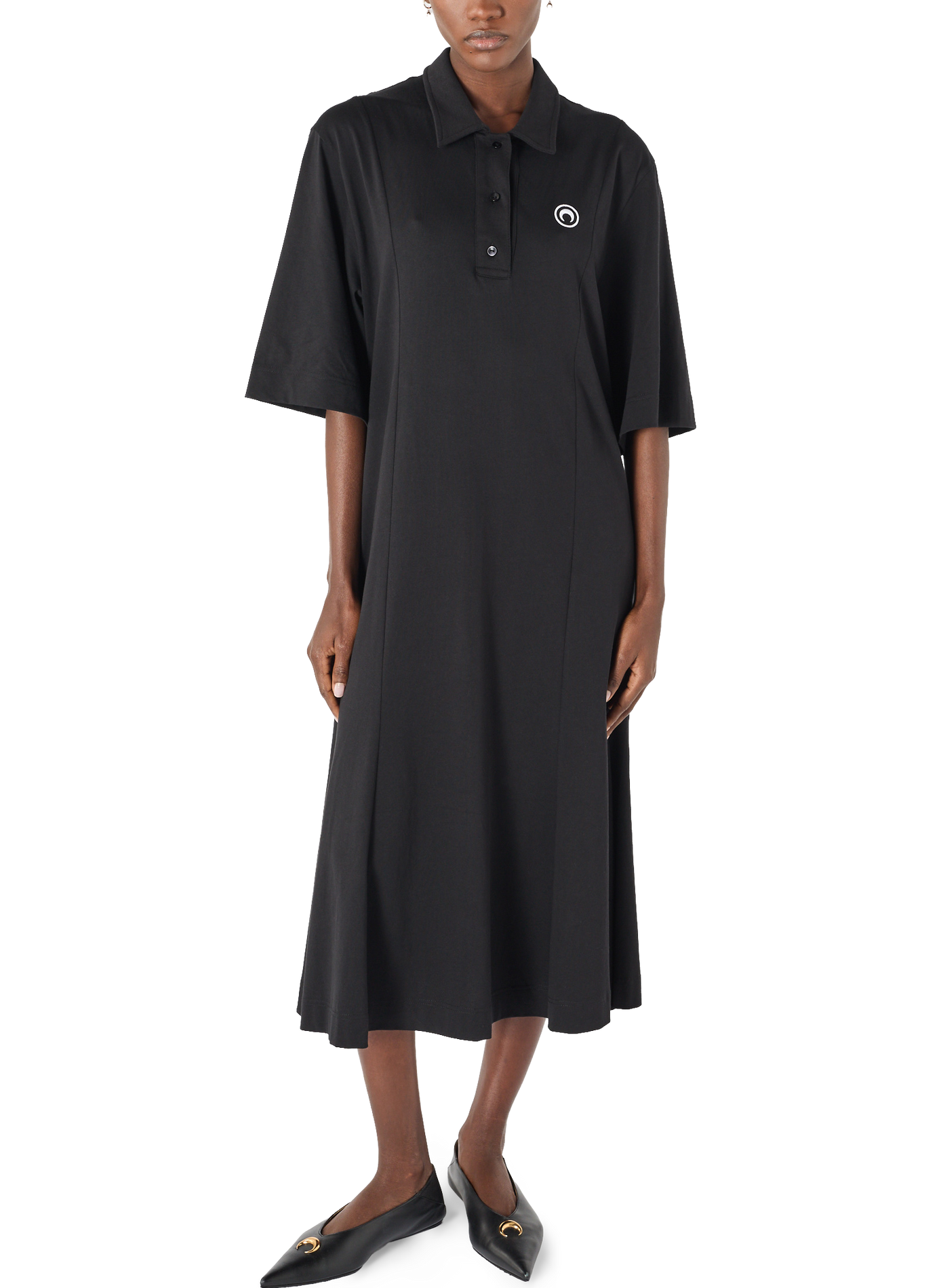 Moon logo jersey polo long dress organic cotton MARINE SERRE Black