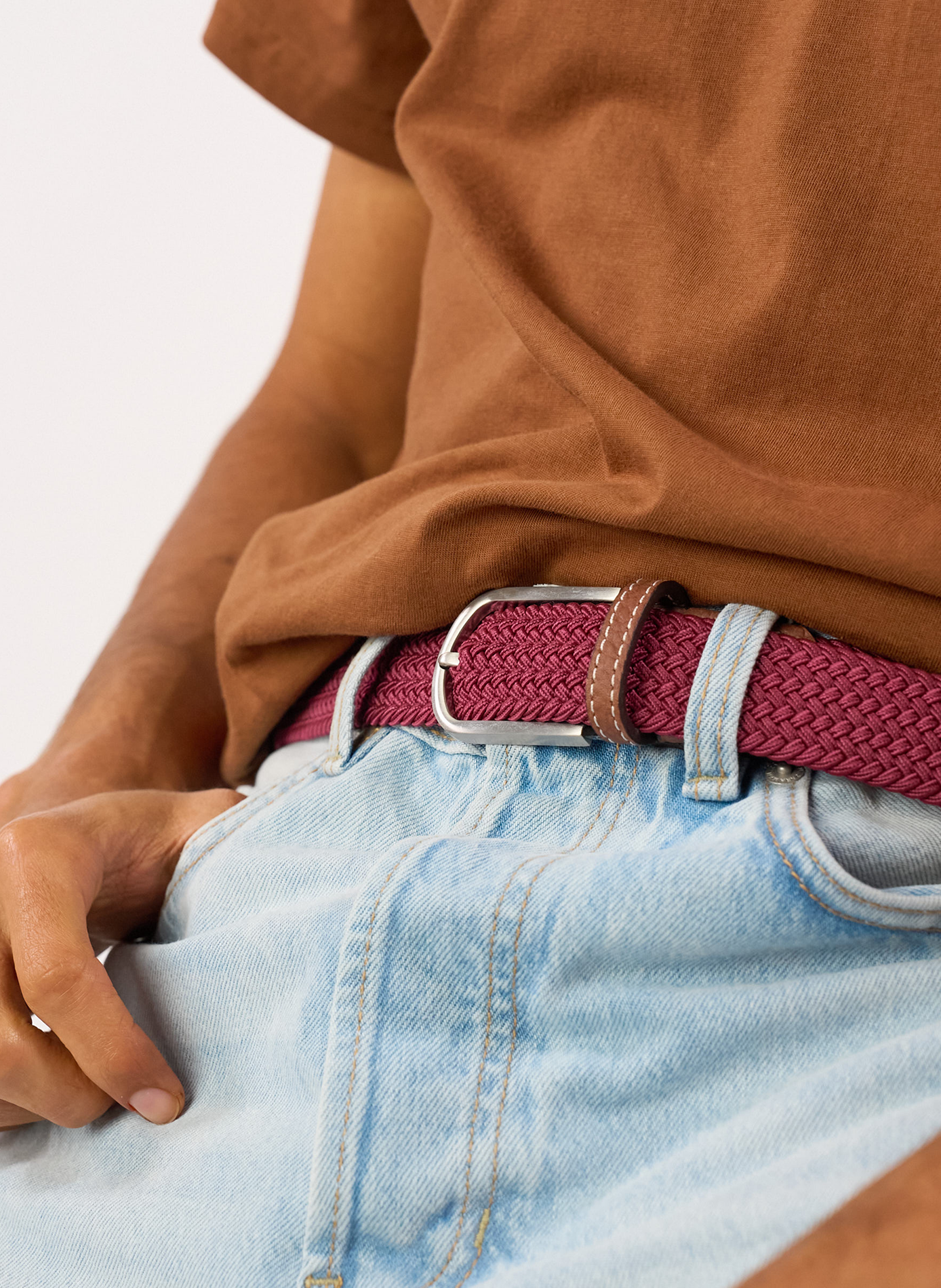Ceinture tressée élastique unie BILLYBELT Rouge