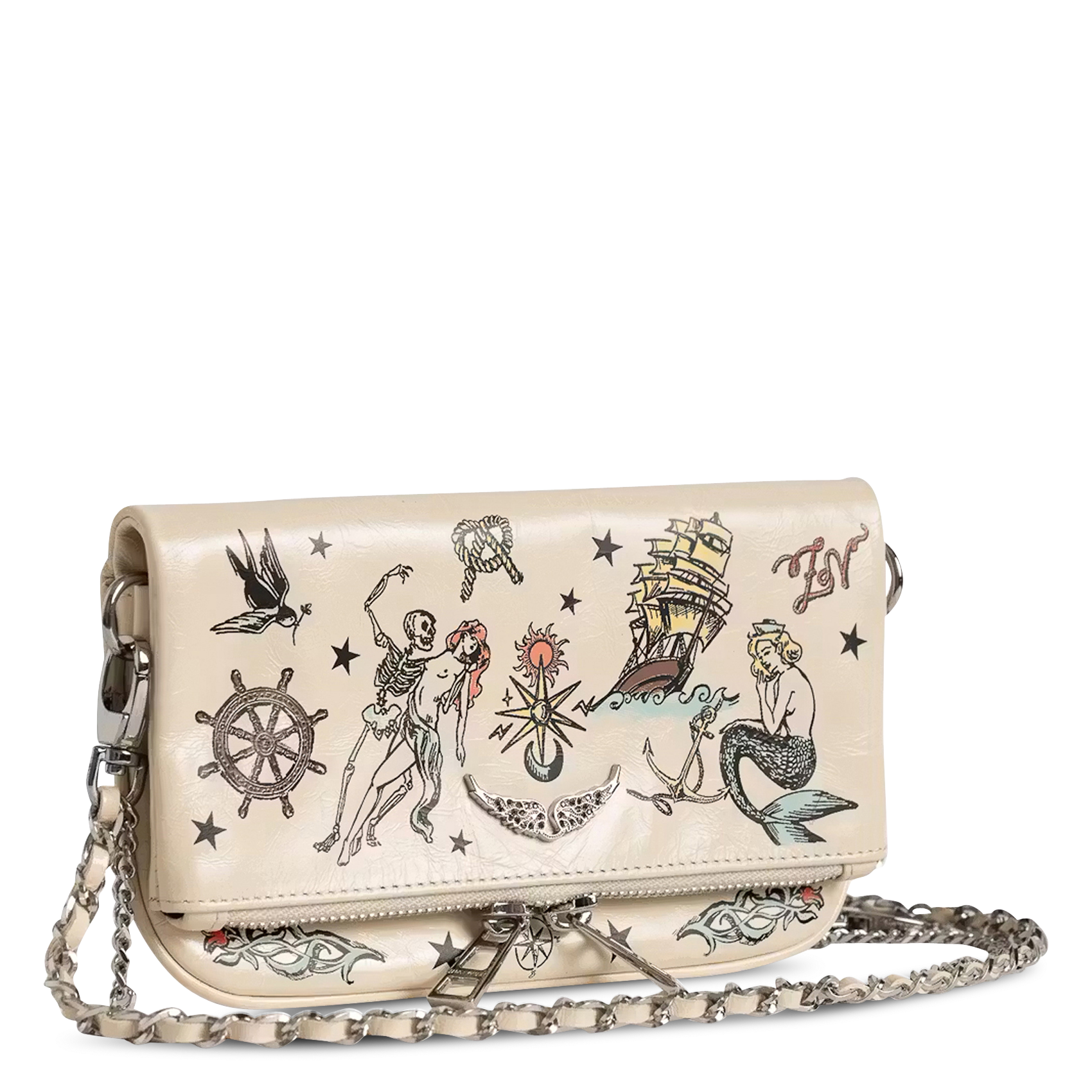 Sac bandoulière en cuir rock mini ZADIG&VOLTAIRE Blanc