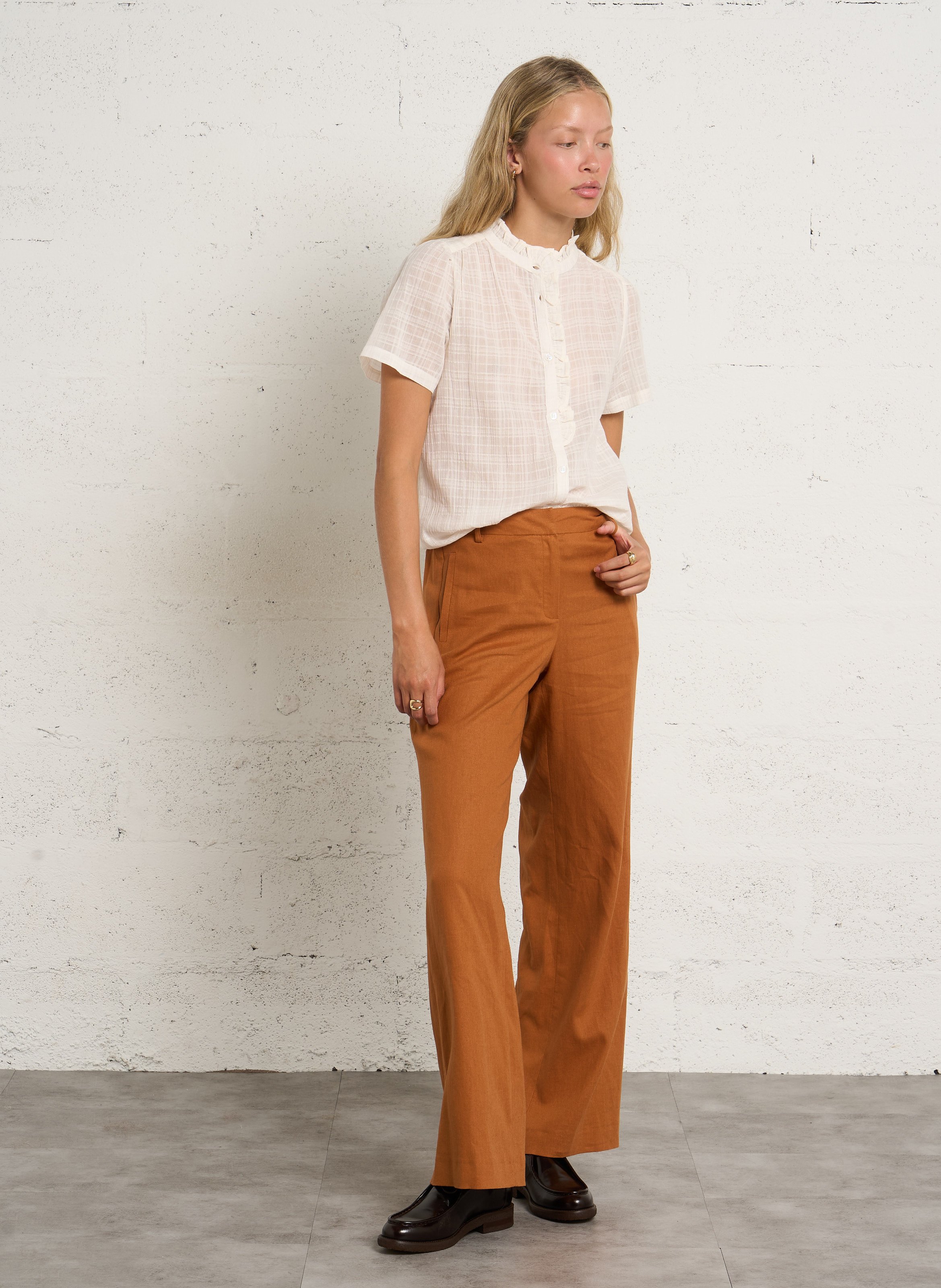 Pantalon large en lin mélangé tamina MAISON 123 Doré