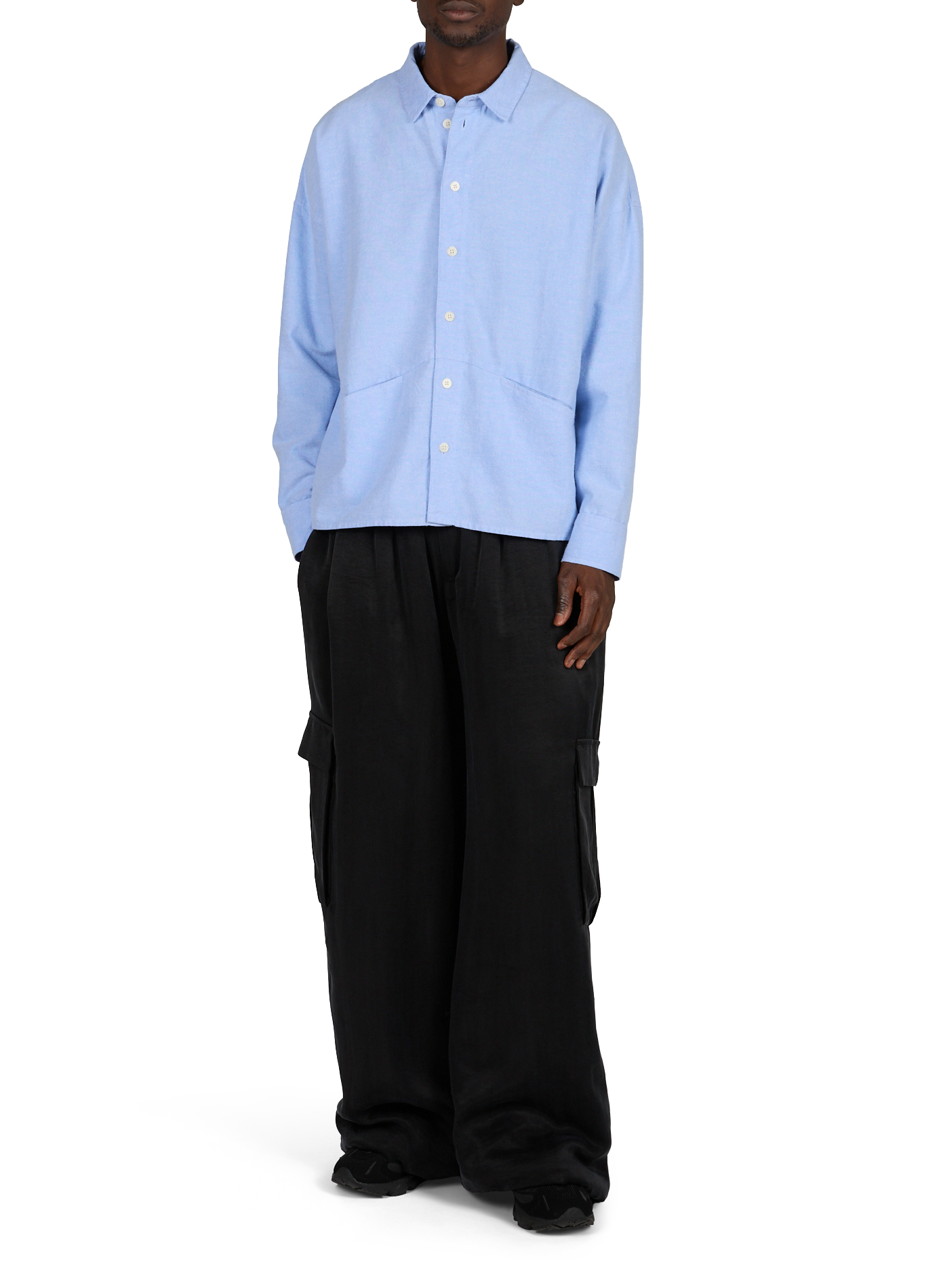 Loose solid button-up shirt THINKING MU Blue