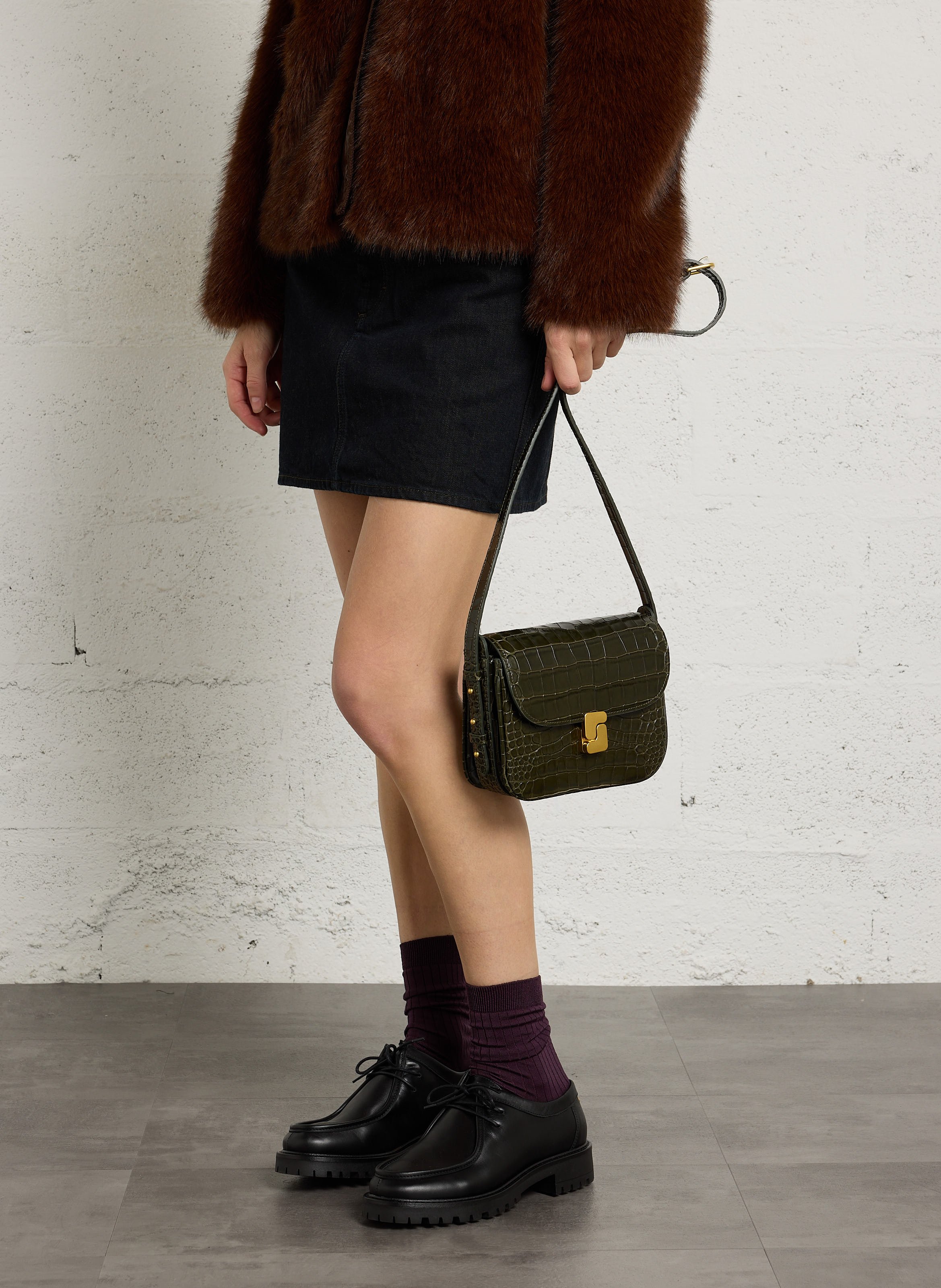Sac bandoulière en cuir embossé croco bellissima mini SOEUR Vert