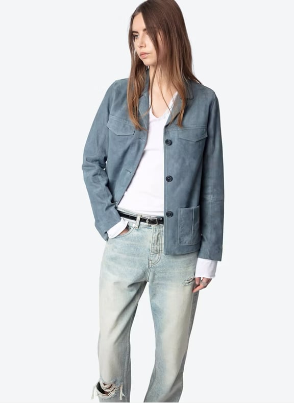 Blouson boutonné en cuir suédé laron Gris by ZADIG&VOLTAIRE ZADIG&VOLTAIRE Blouson boutonné en cuir suédé laron Gris