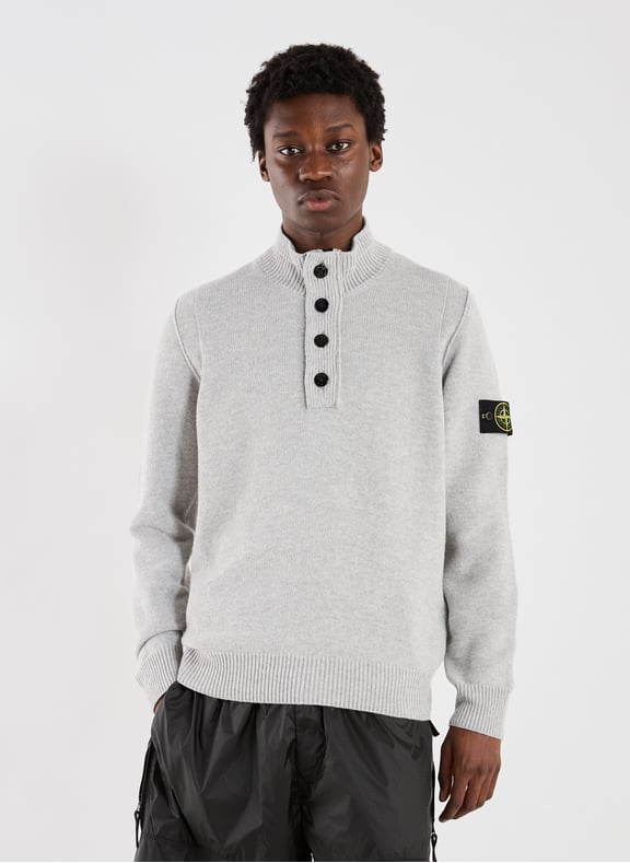 Pull col polo en laine mélangée Gris by STONE ISLAND STONE ISLAND Pull col polo en laine mélangée Gris