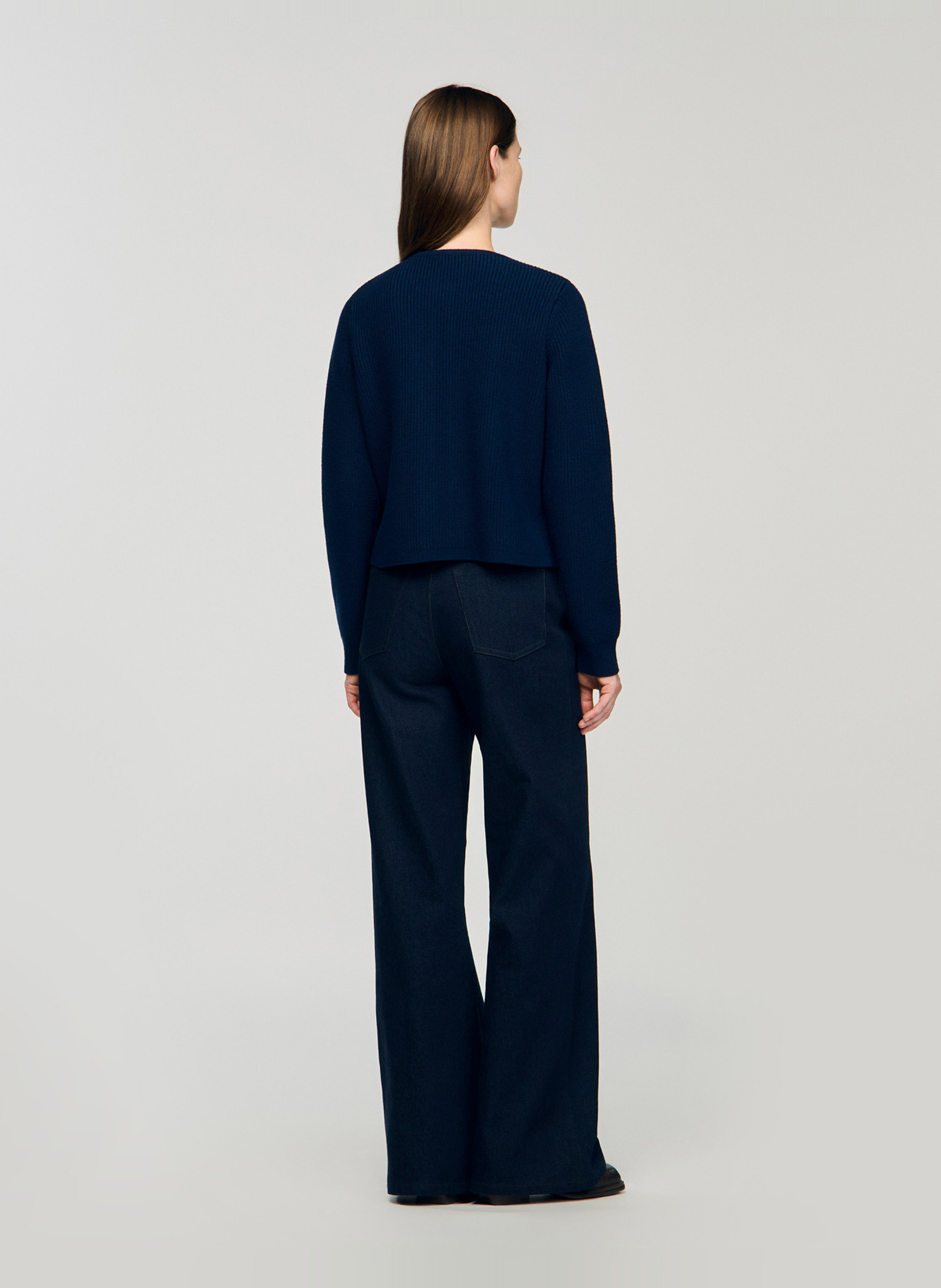 Cardigan uni à poches en laine Bleu