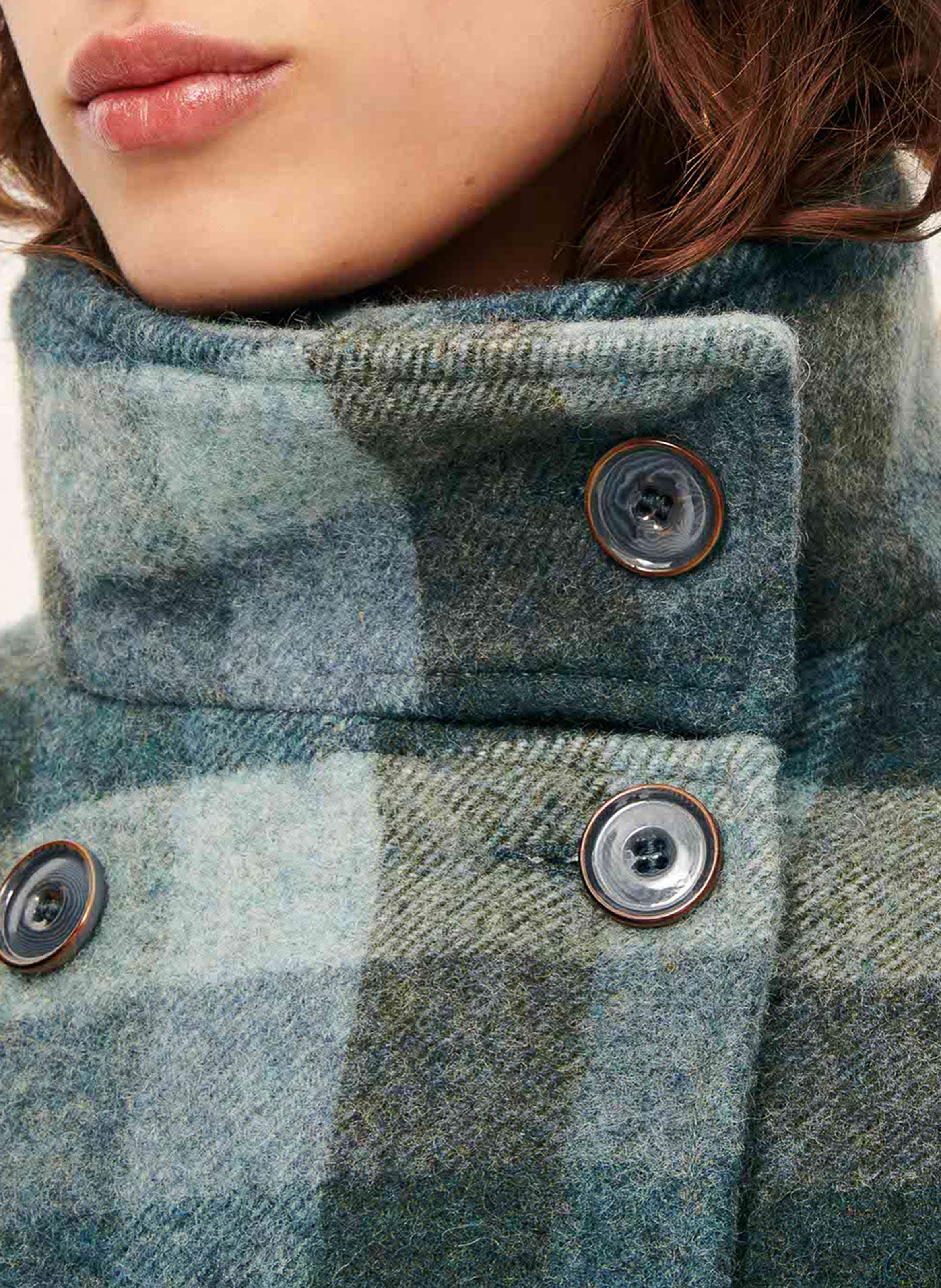 Manteau droit col montant en laine mélangée à carreaux harlow SESSUN Bleu