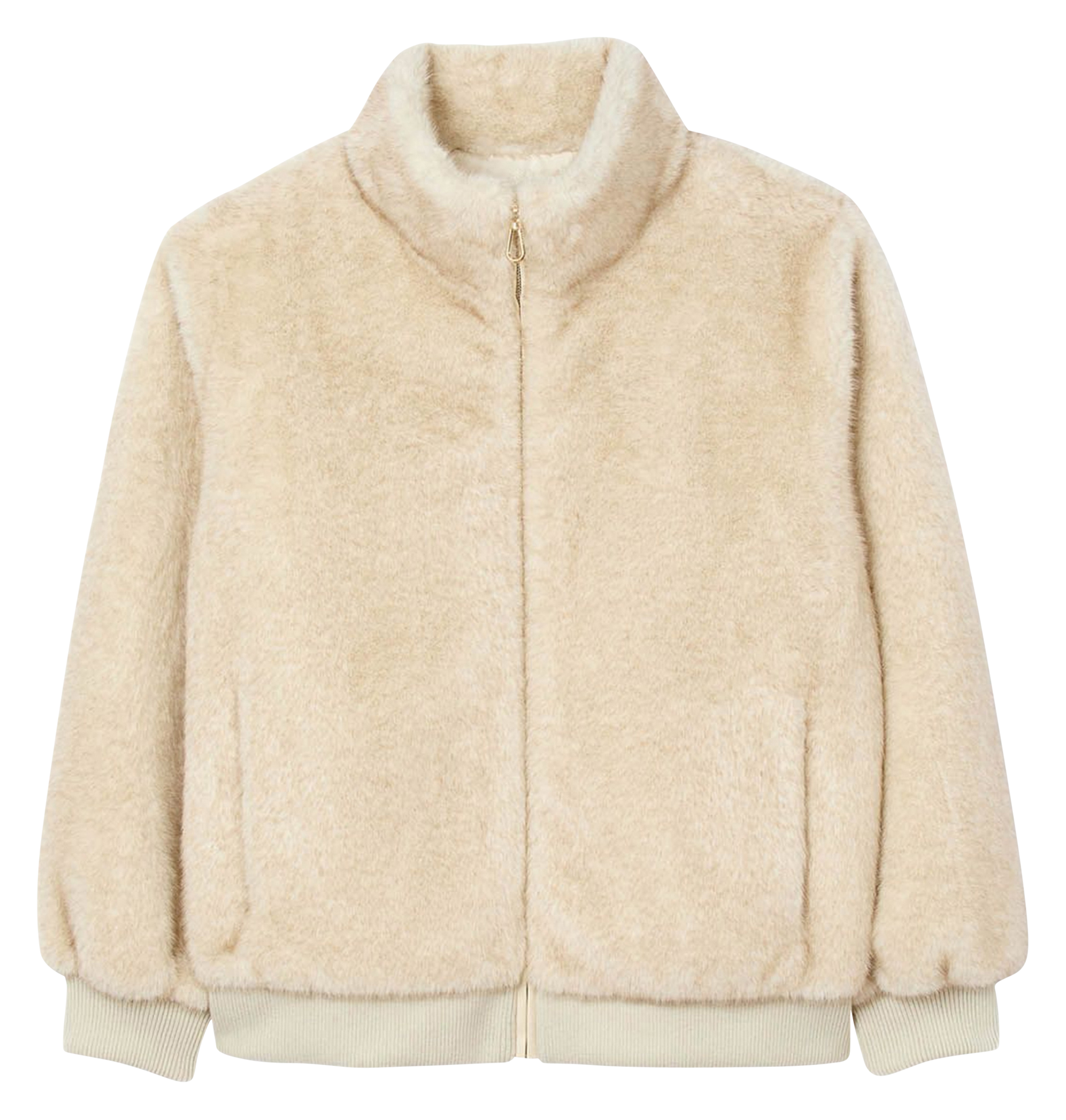 Veste col montant en fourrure synthetique SANDRO Beige