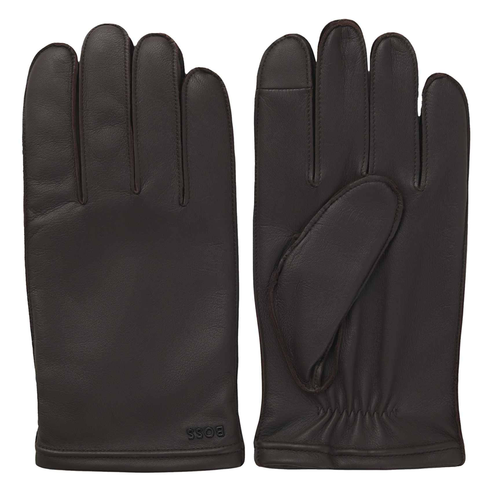 Gants unis en cuir BOSS Marron