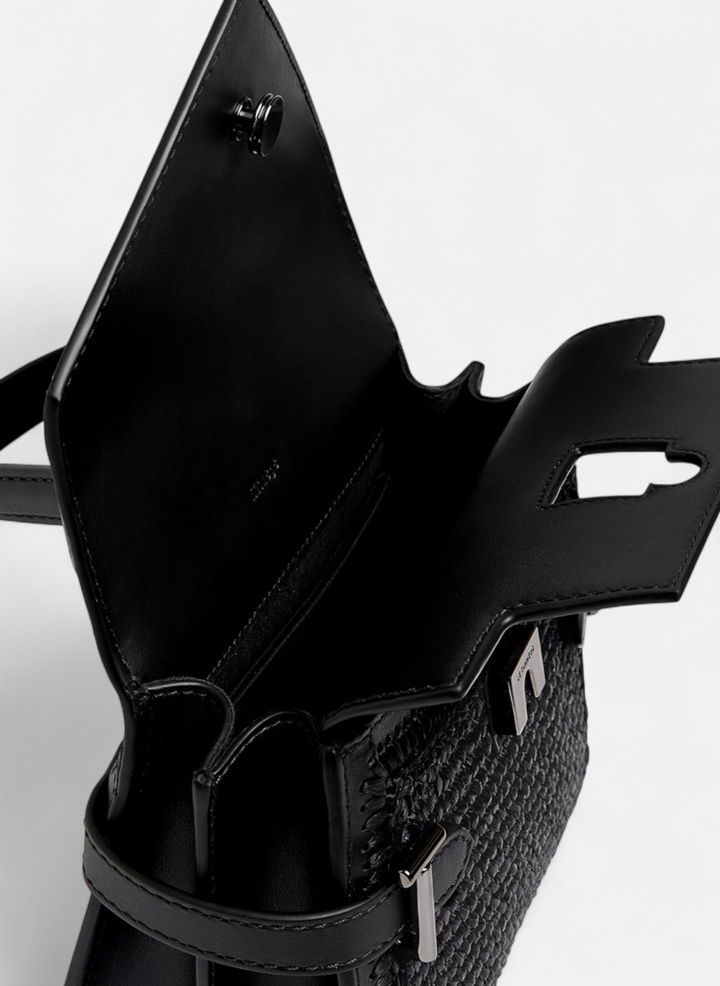 Petit sac à main double rabat emilie effet raphia et cuir lisse LE TANNEUR Noir