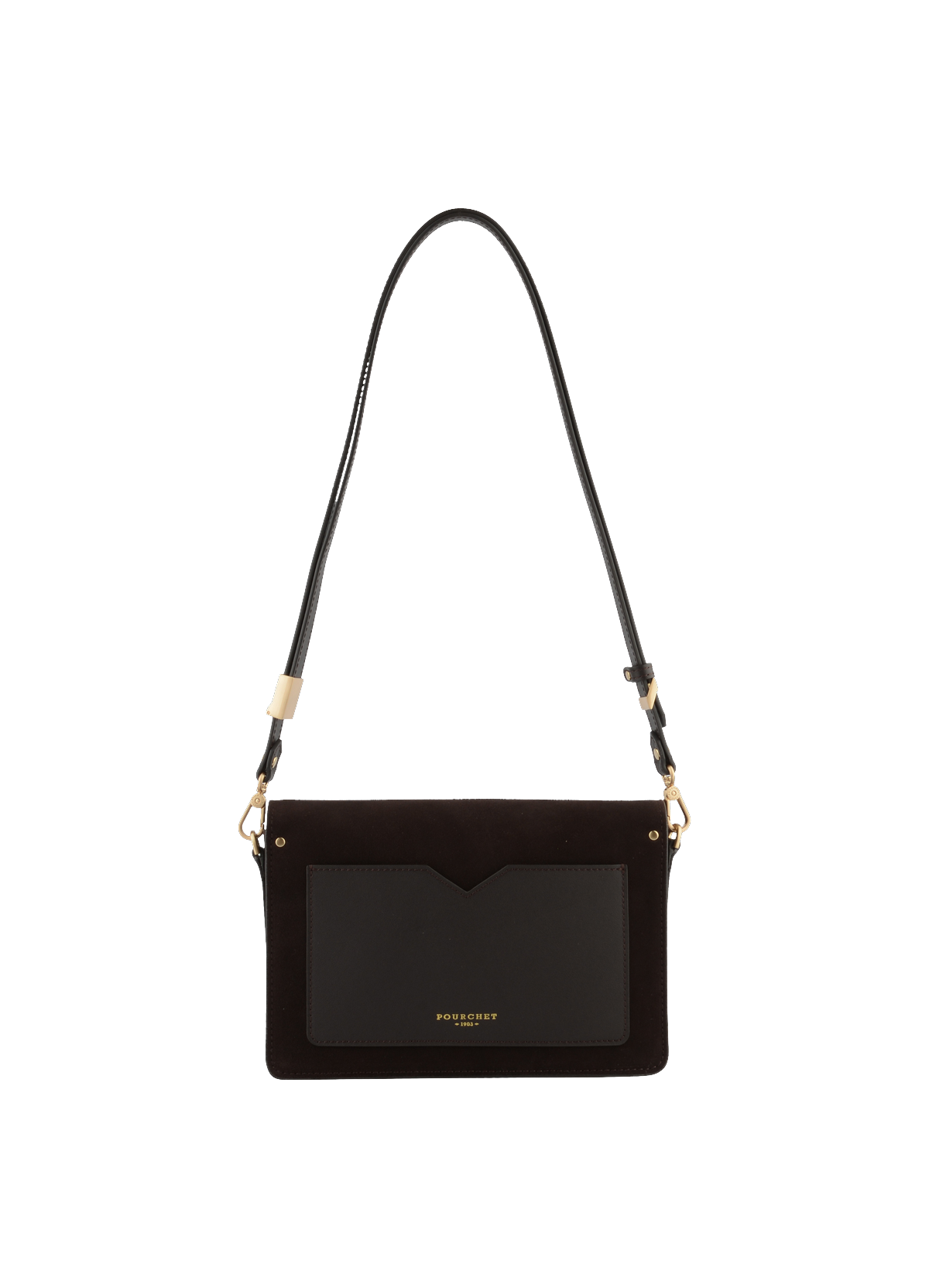 Anjou Daim | Sac porté épaule PM en suede / cuir POURCHET Marron