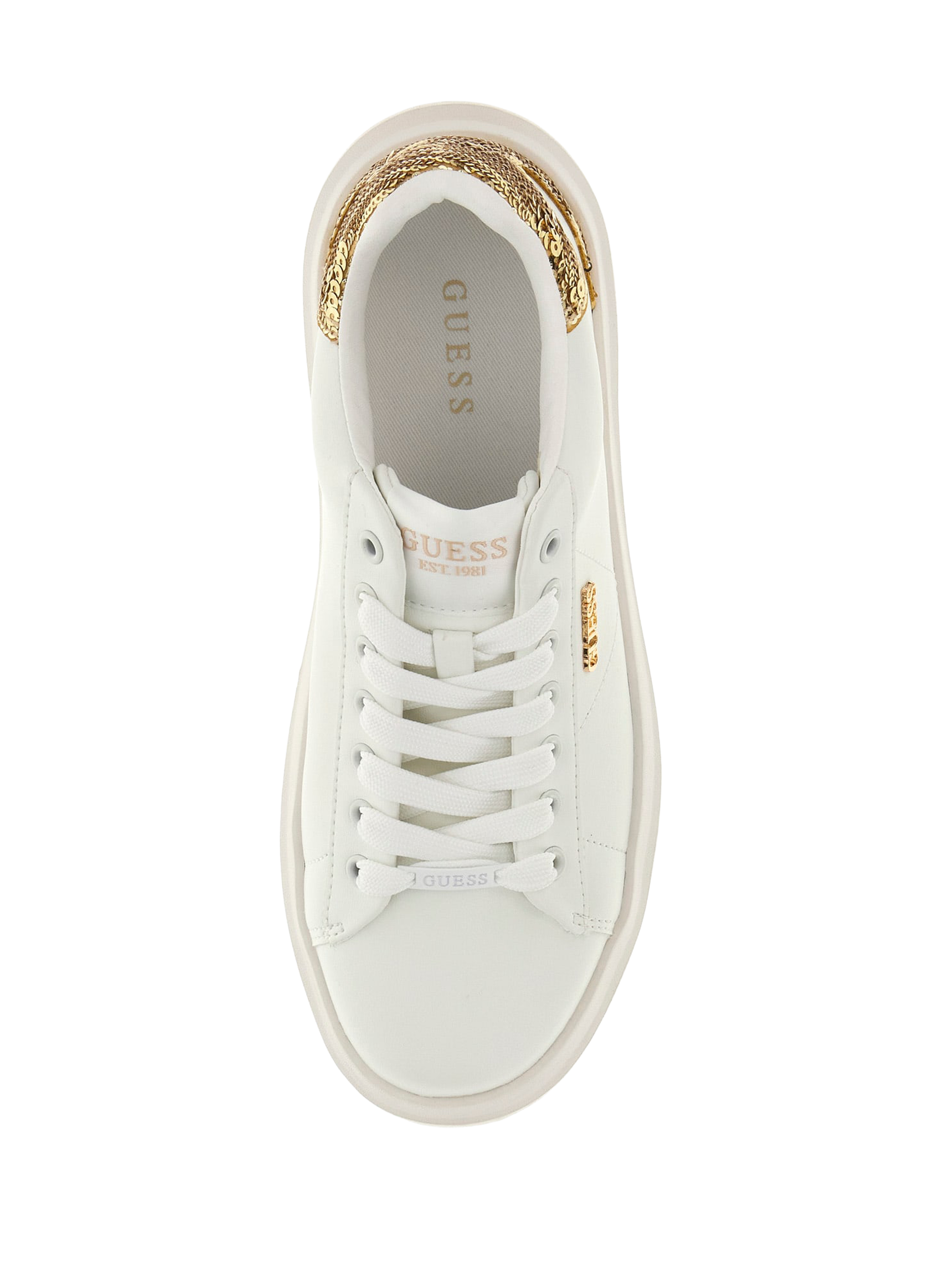 Baskets basses à paillettes en cuir de vache GUESS Blanc