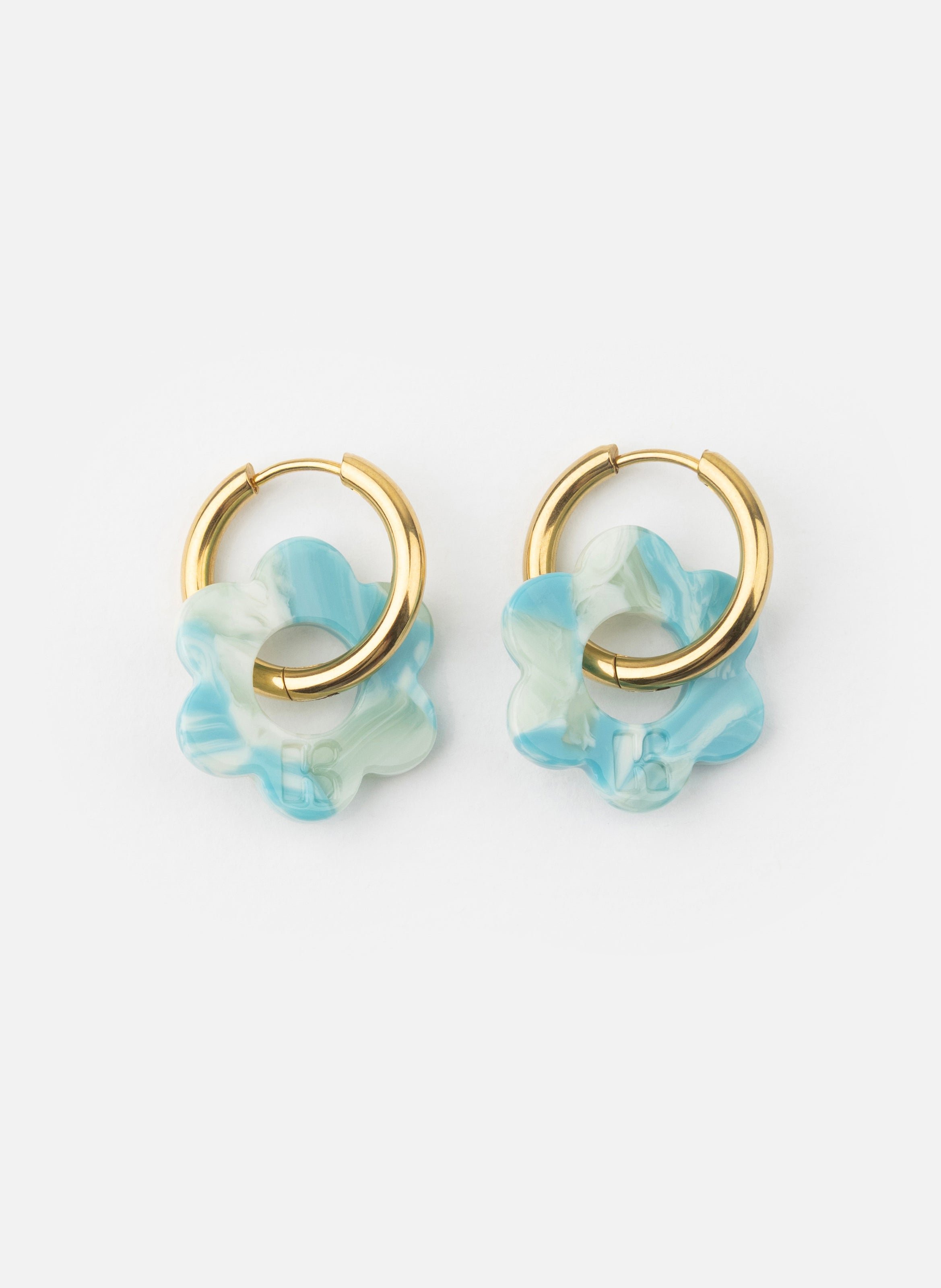 Boucles d'oreilles Baby Fleurette avec anneaux en acier inoxydable doré  Turquoise