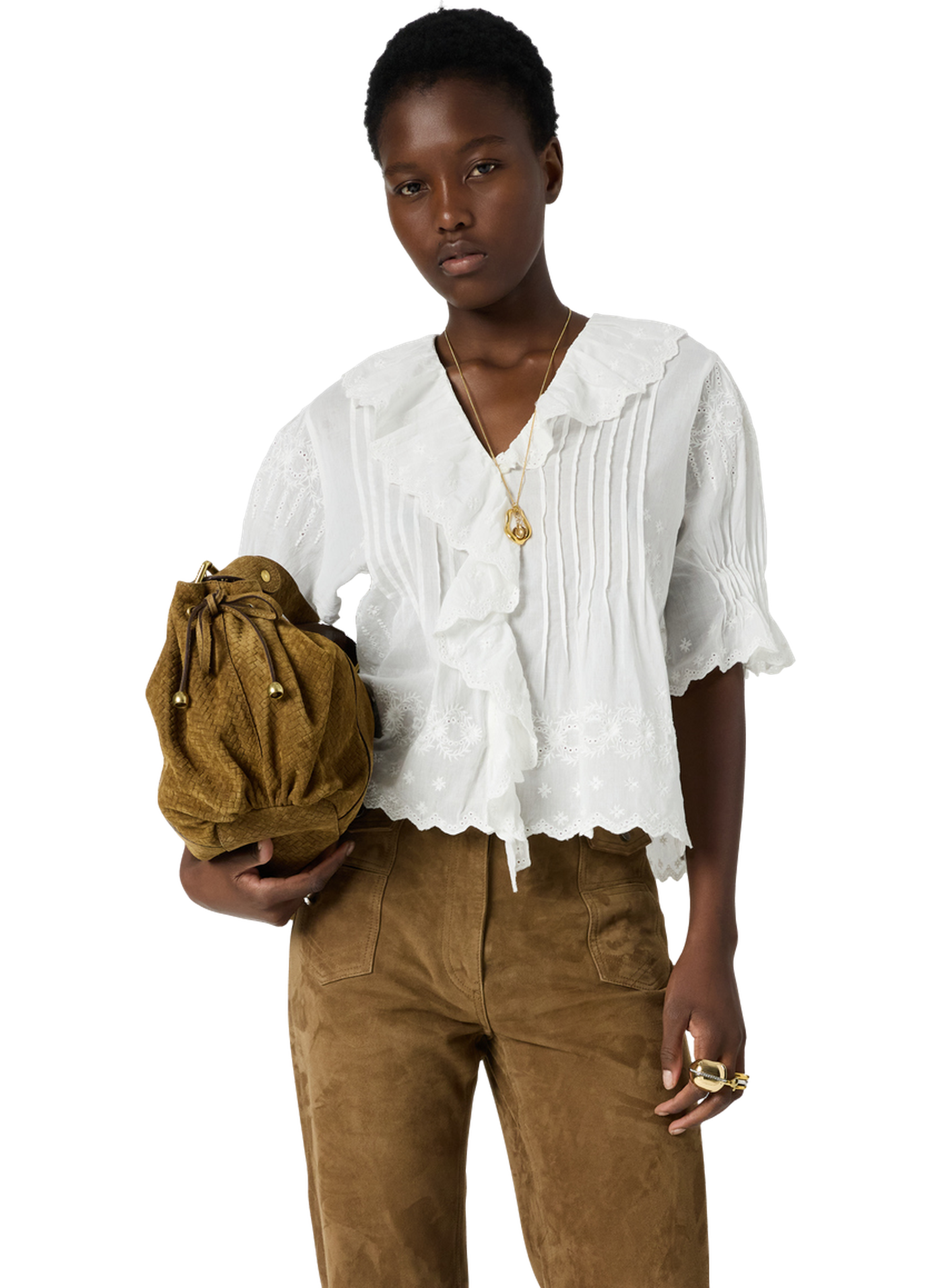 Chemise brodée en voile de coton - ceylia GERARD DAREL Blanc