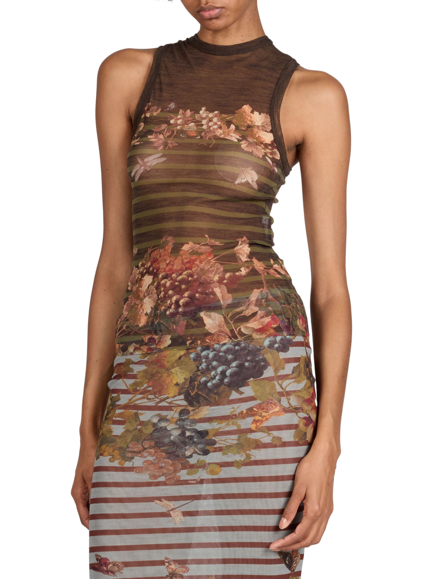 Printed sheer top JEAN PAUL GAULTIER Khaki