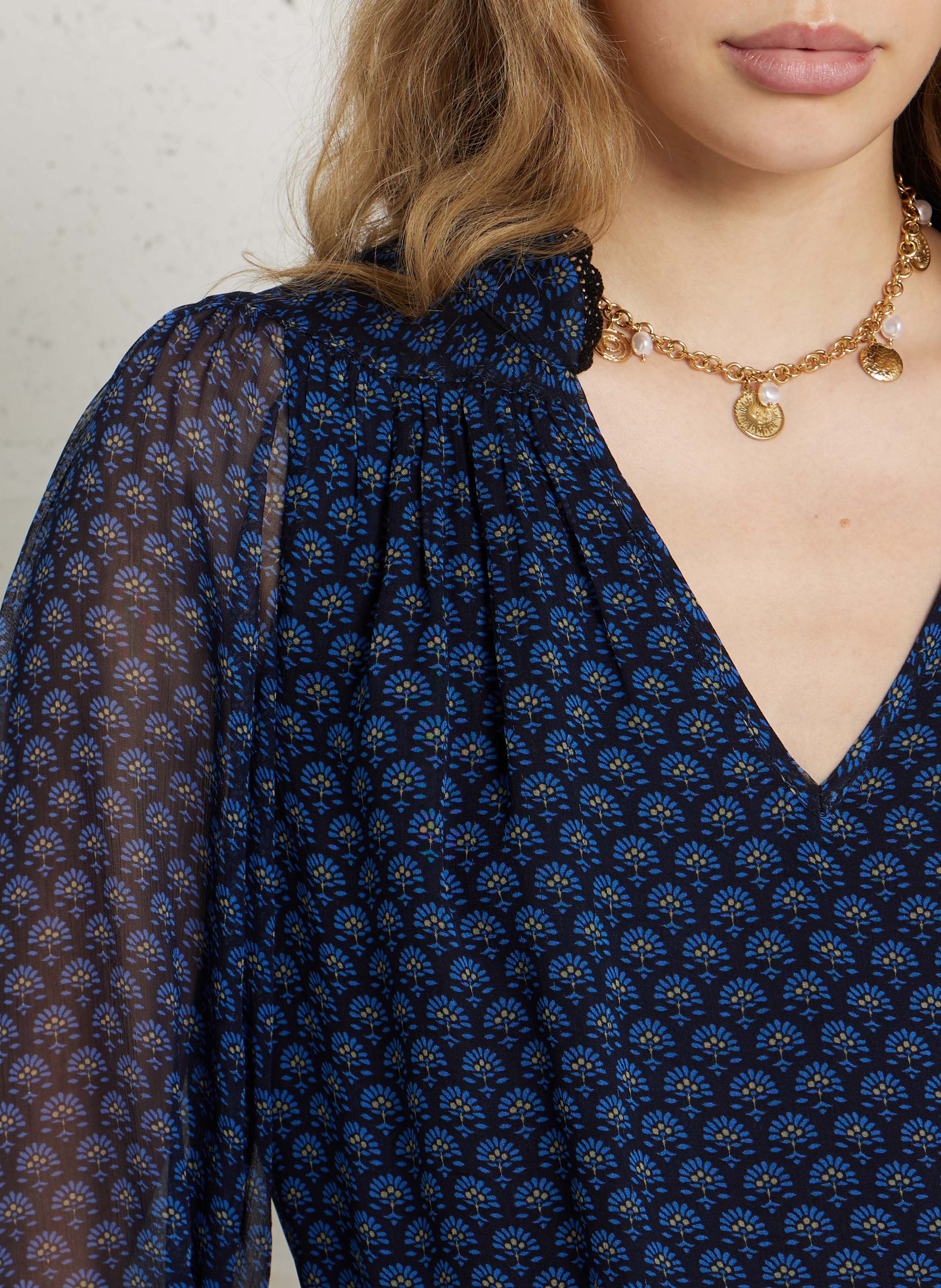 Blouse droite col v imprimée doriane MAISON 123 Bleu