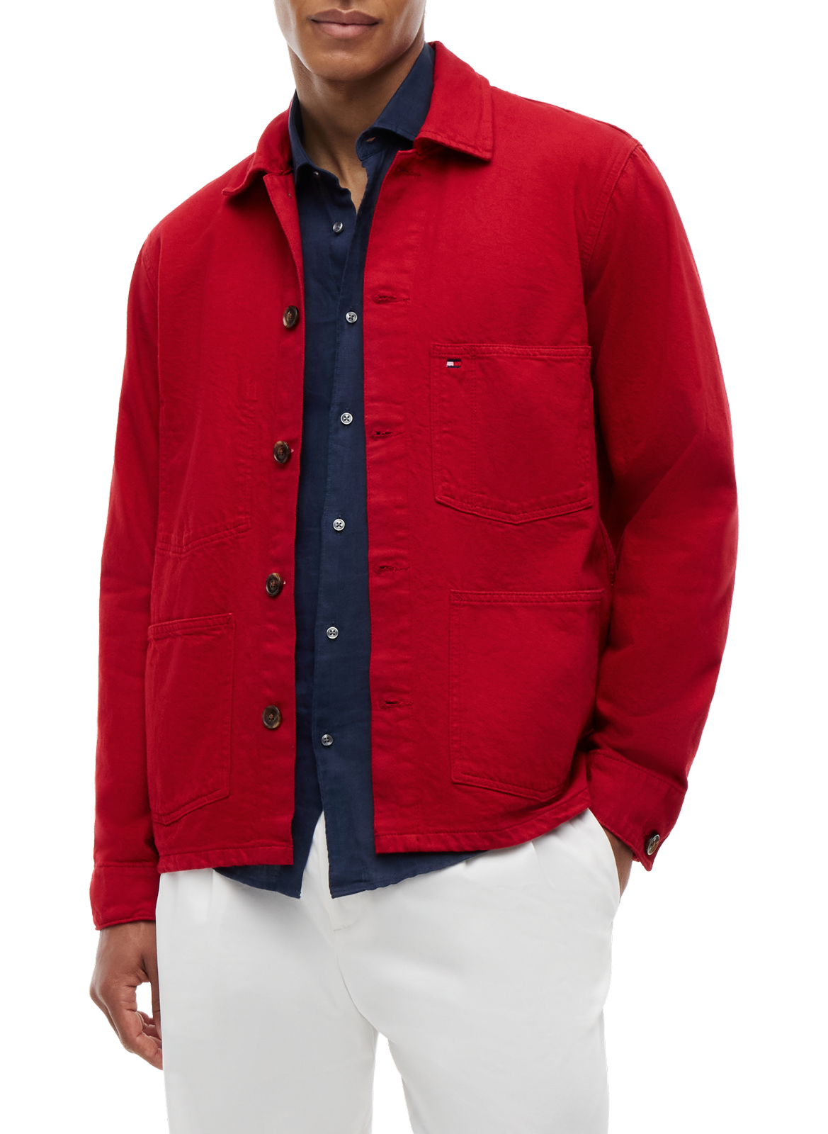 Veste droite à logo en coton TOMMY HILFIGER Rouge