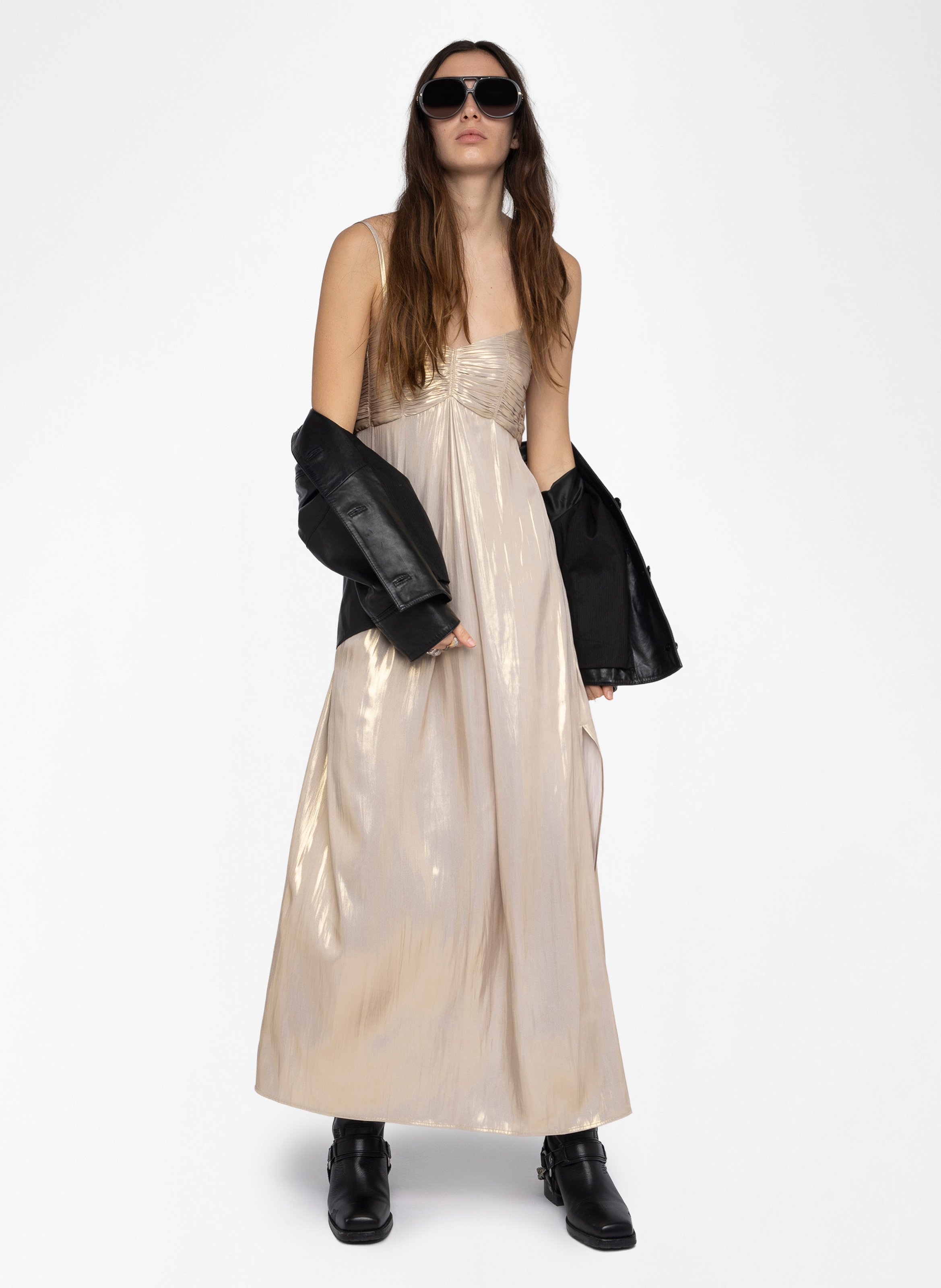 Robe longue en satin métallisé rippie ZADIG&VOLTAIRE Doré