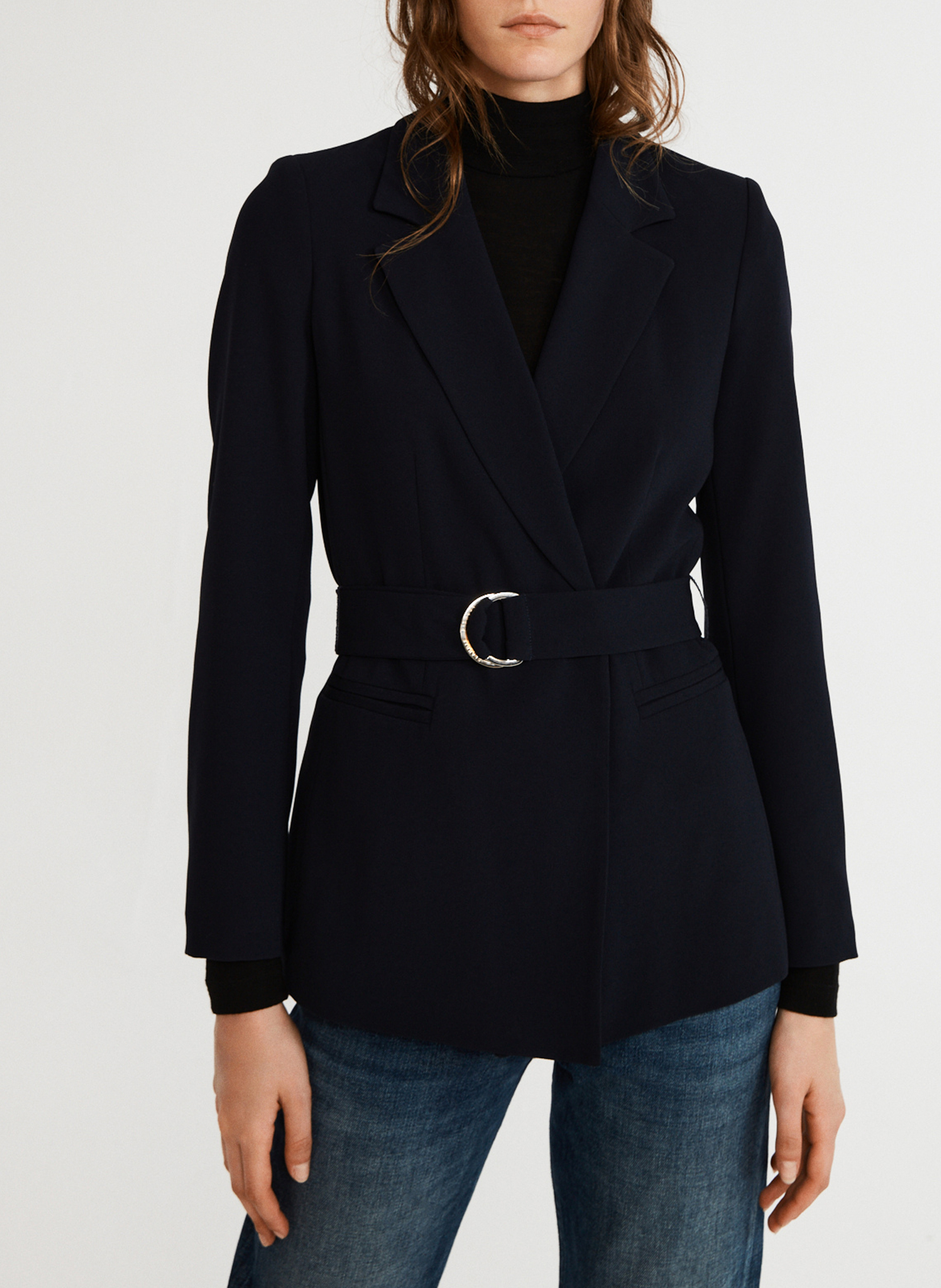 Veste col tailleur ceinturée CLAUDIE PIERLOT Bleu