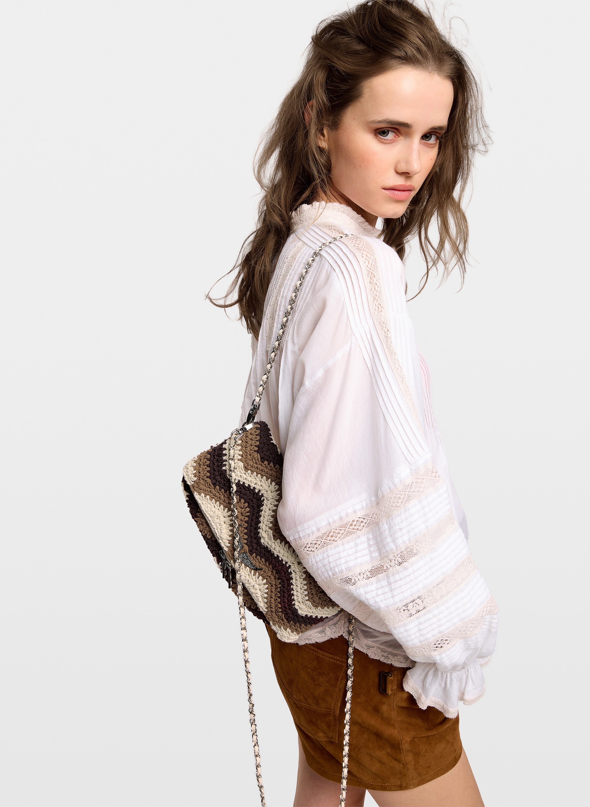 Pochette en coton macramé rock ZADIG&VOLTAIRE Marron