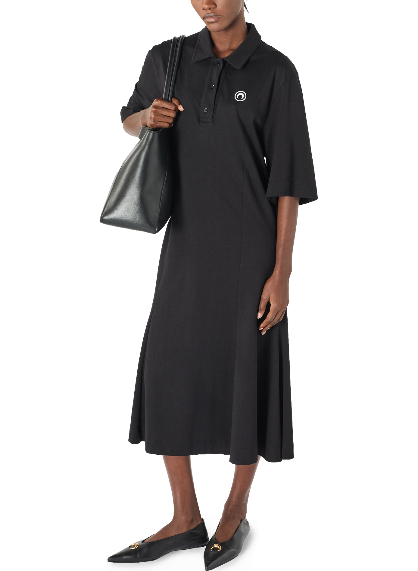 Moon logo jersey polo long dress organic cotton MARINE SERRE Black