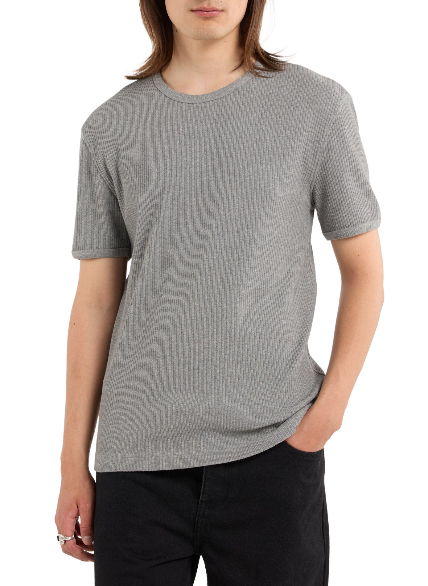 Straight ribbed cotton round neck t-shirt SAISON 1865 Grey