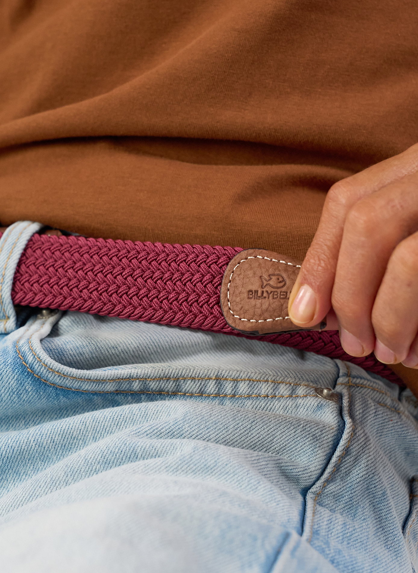 Ceinture tressée élastique unie BILLYBELT Rouge